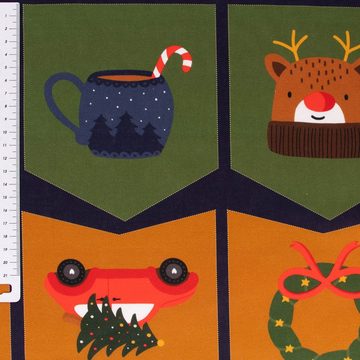SCHÖNER LEBEN. Stoff Weihnachtsstoff BW Popeline Digital Adventskalender bunt 1,4m Breite, allergikergeeignet