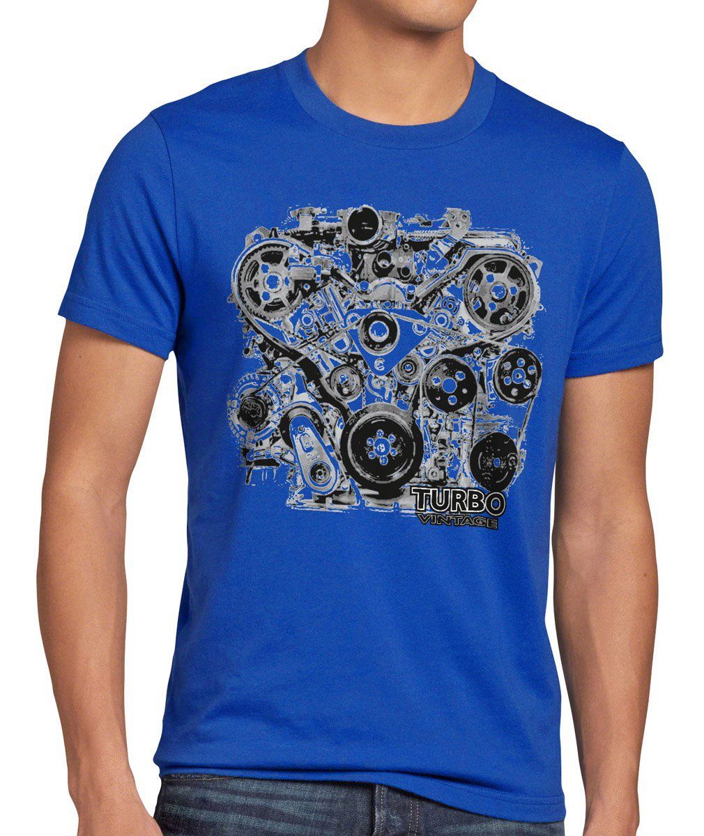 style3 Print-Shirt Herren T-Shirt Turbo Vintage Muscle Car Auto mustang motor us werkstatt tuning V6 V8 blau
