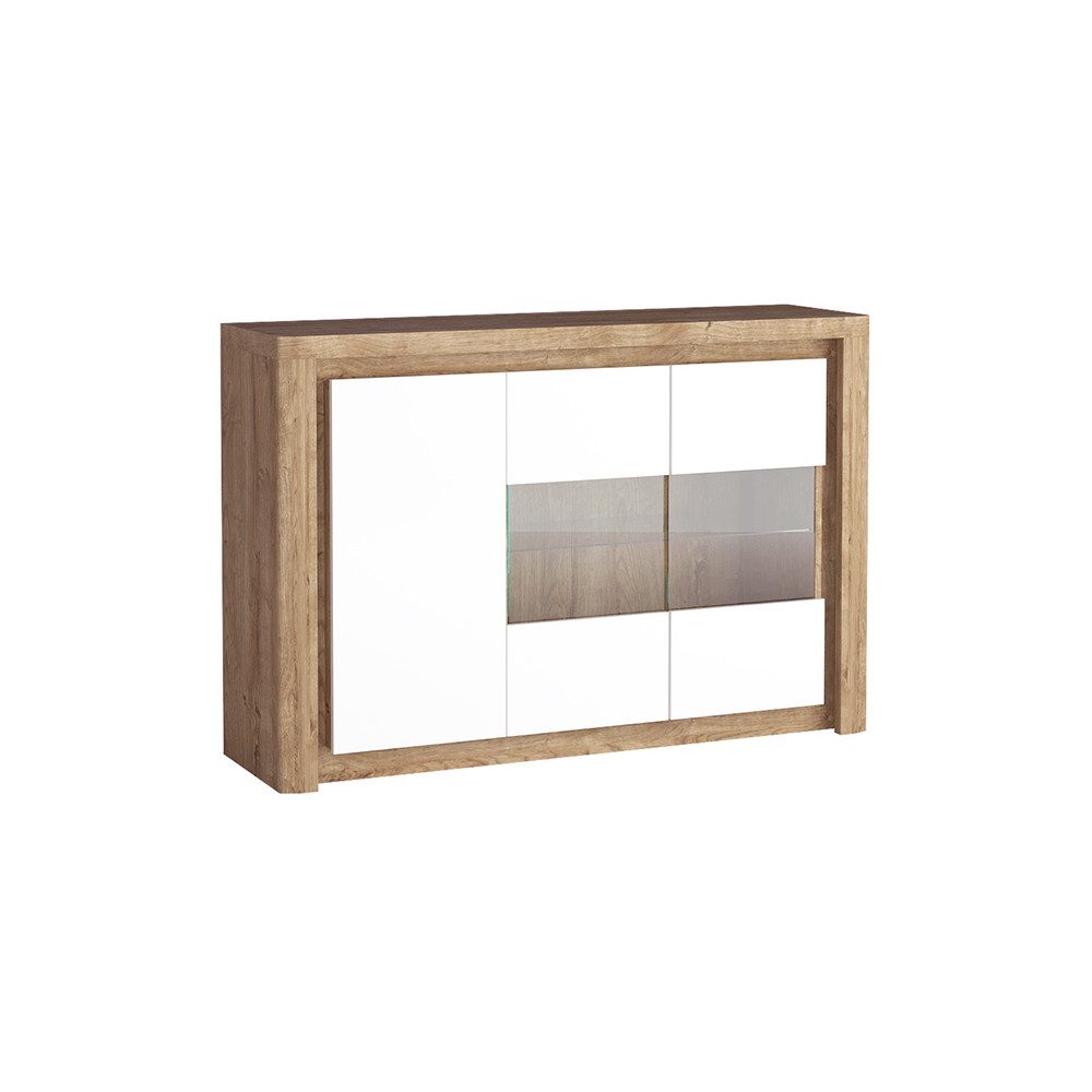 Lomadox Vitrine LATINA-161 Sideboard Kommode modern in Eiche mit weißen Fronten