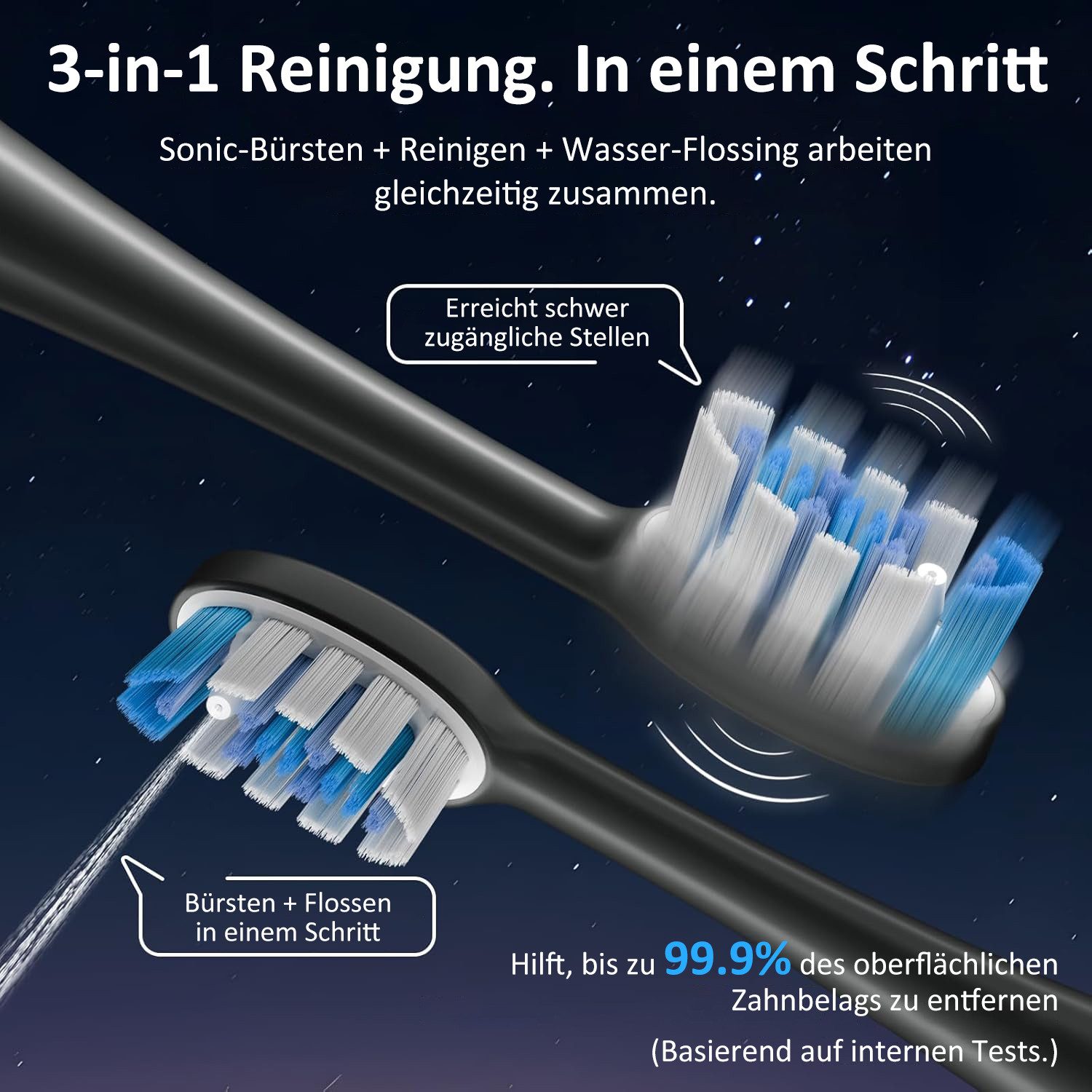 Elegear Elektrische Zahnbürste 3-in-1 Sonic Electric Zahnbürste mit Wasserflosser 46° Sweep-Vibration, 3 Putzmodi + 4 Bewässerungsmodi, 2 Aufsteckbürsten, IPX7, tragbar