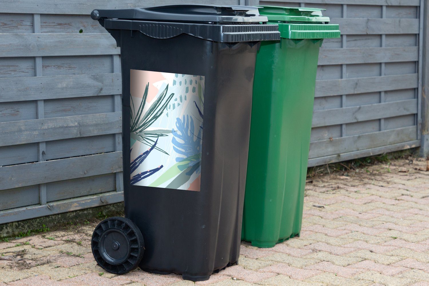 MuchoWow Wandsticker Sommer - Container, - Sticker, Pflanze Abfalbehälter Mülleimer-aufkleber, Mülltonne, St), (1 Hellblau