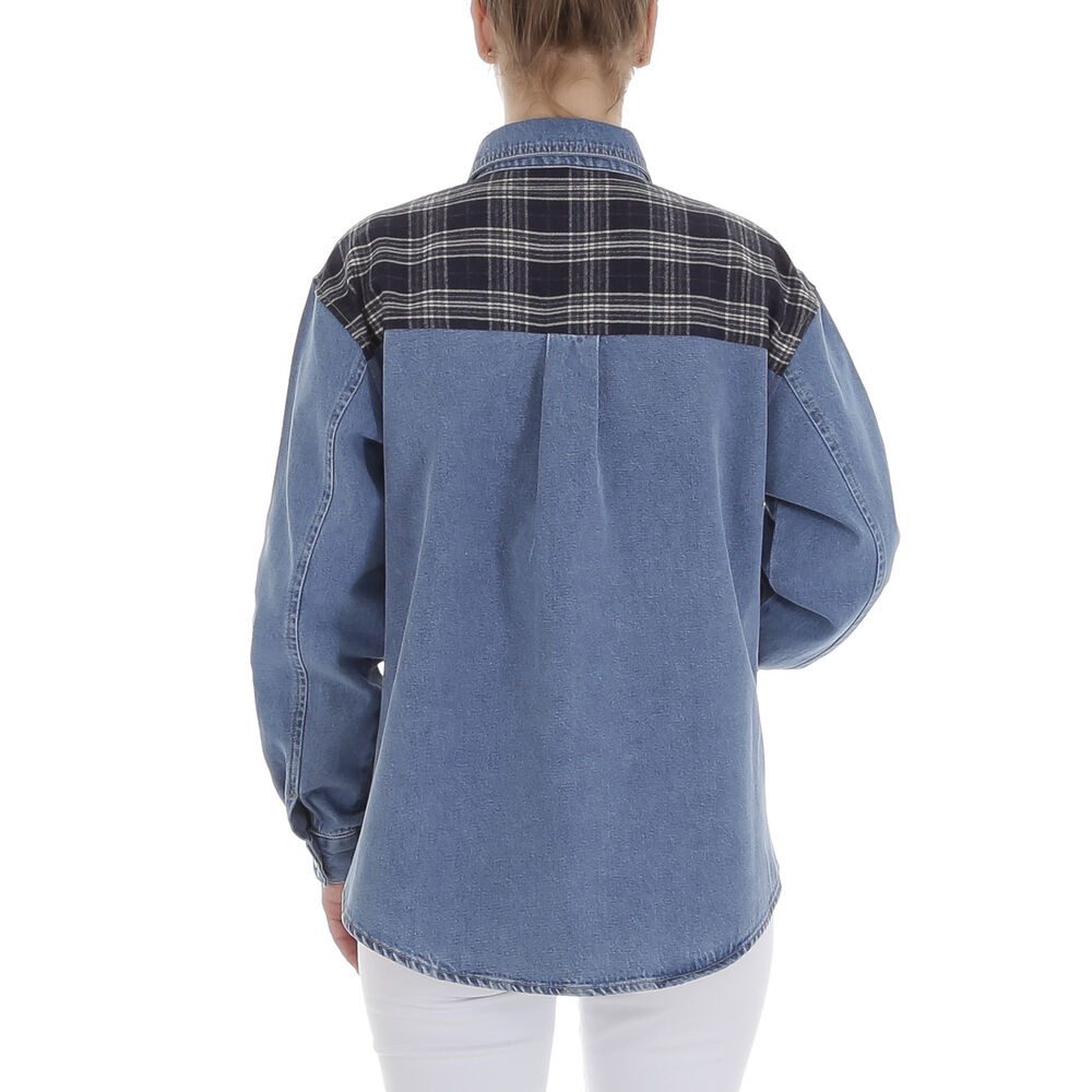 Ital-Design Jeansjacke Trendiges Patchwork-Hemd für Damen im Alltag (89867171) Lagenlook Kariert Jeansjacke in Blau