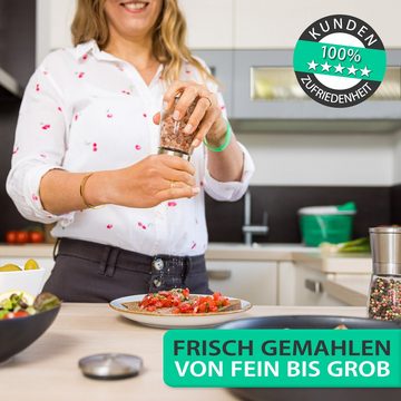 freegreen® Gewürzmühle PREMIUM« Salz und Pfeffermühle 14cm 2er Set + Clean Eating Kochbuch Manuell für ein einzigartig gleichmäßiges Mahlergebnis!, mit verstellbarem Keramik-Mahlwerk und Geschenkverpackung