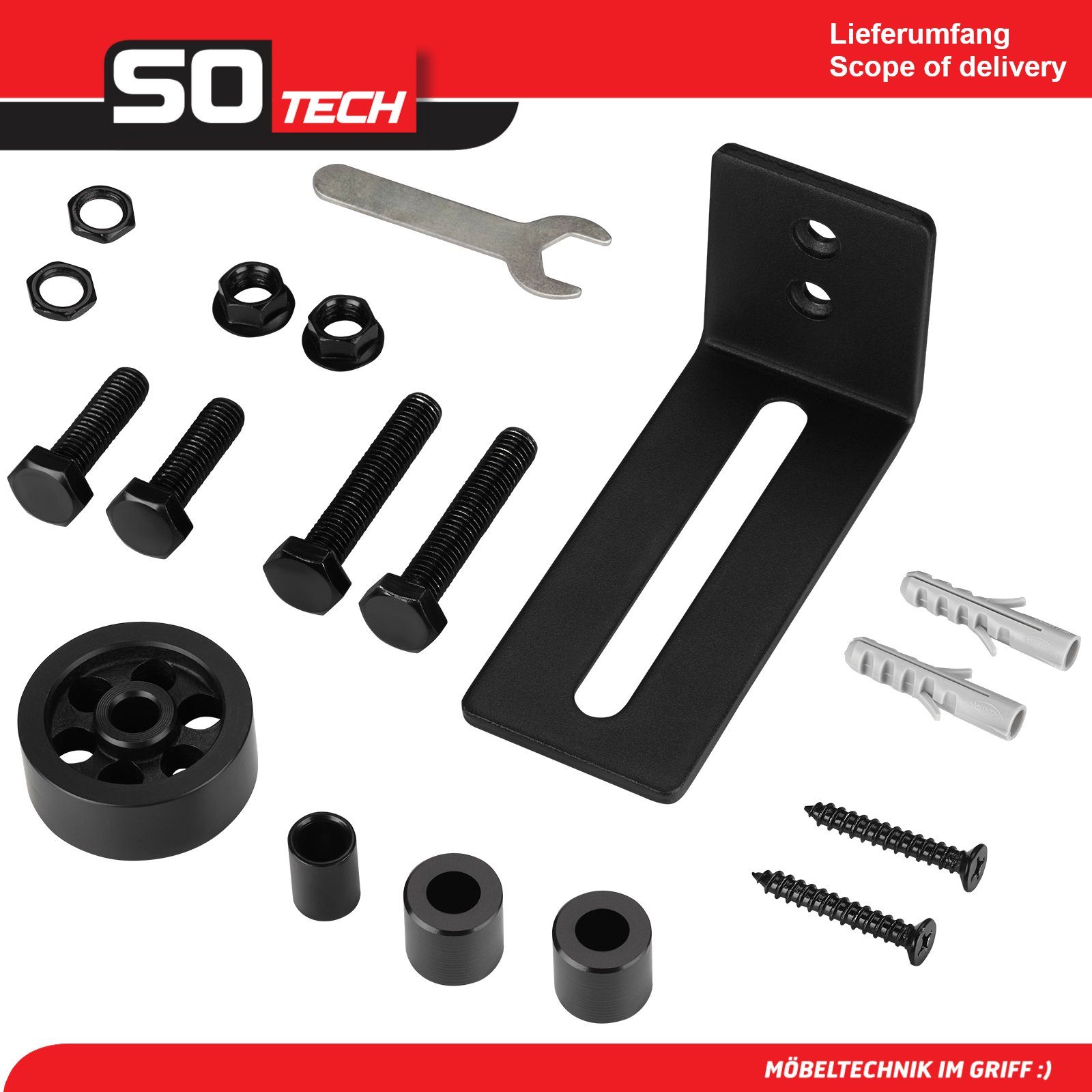 SO-TECH® Schienensystem Schiebetür-Bodenführung, einstellbare Bodenführung, ST-BF-02, Wandmontage, Rollenführung Türstärke 0 bis 65 mm – Bild 3 von 5