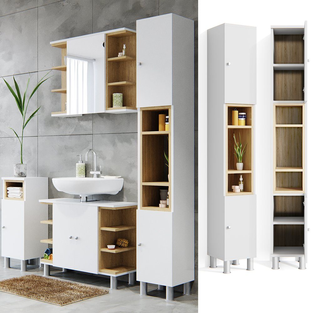Vicco Hochschrank Aquis, Weiß/Sonoma, 30 x günstig online kaufen