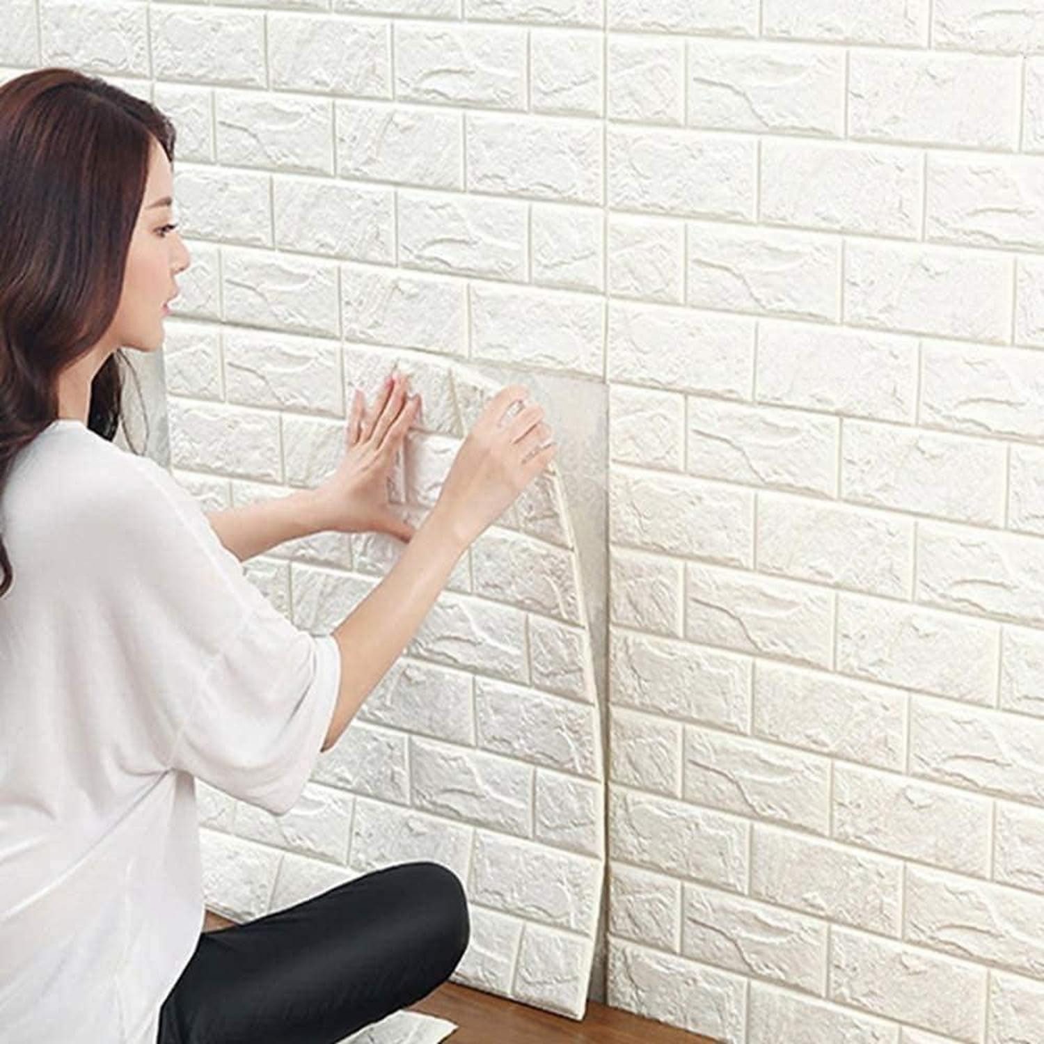 LuxusKollektion 3D Wandpaneel 10 Stück 3D Wandpaneele Selbstklebend Ziegel Steinoptik Weiß 35cm