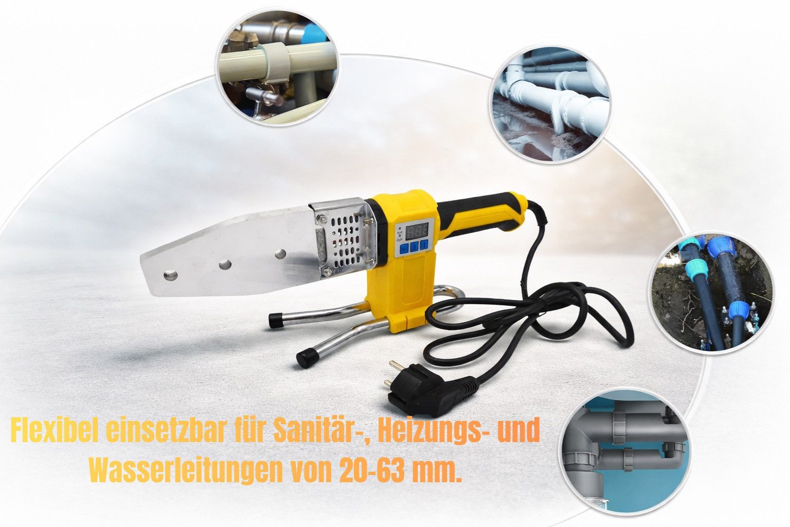BAOSHISHAN Elektroschweißgerät, 1000W, Heizaufsätze 20–63 mm, Ständer, Werkzeug, Metallkoffer, 1000W Leistung, 220V Betrieb, Digitalanzeige, 20–63 mm, Metallkoffer