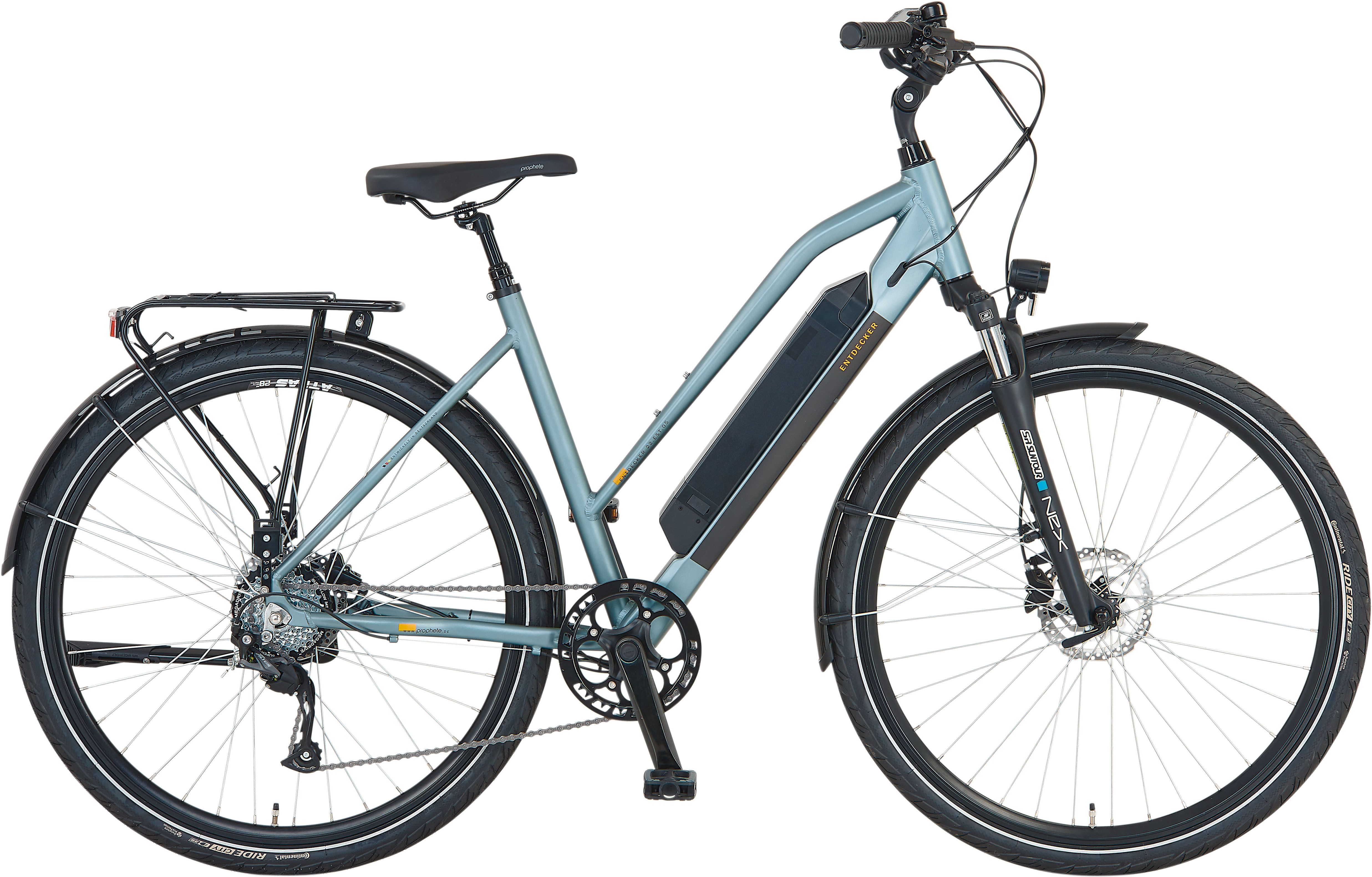 Prophete E-Bike Trekkingrad Entdecker 1.0, 8 Gang Shimano, Kettenschaltung, Heckmotor, 418 Wh, Pedelec, Elektrofahrrad für Damen