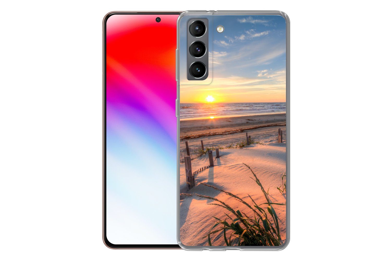 MuchoWow Handyhülle für Samsung Galaxy S21 Strand - Meer - Düne - Sonnenuntergang - Landsc, Phone Case, Silikon, Schutzhülle Dünn