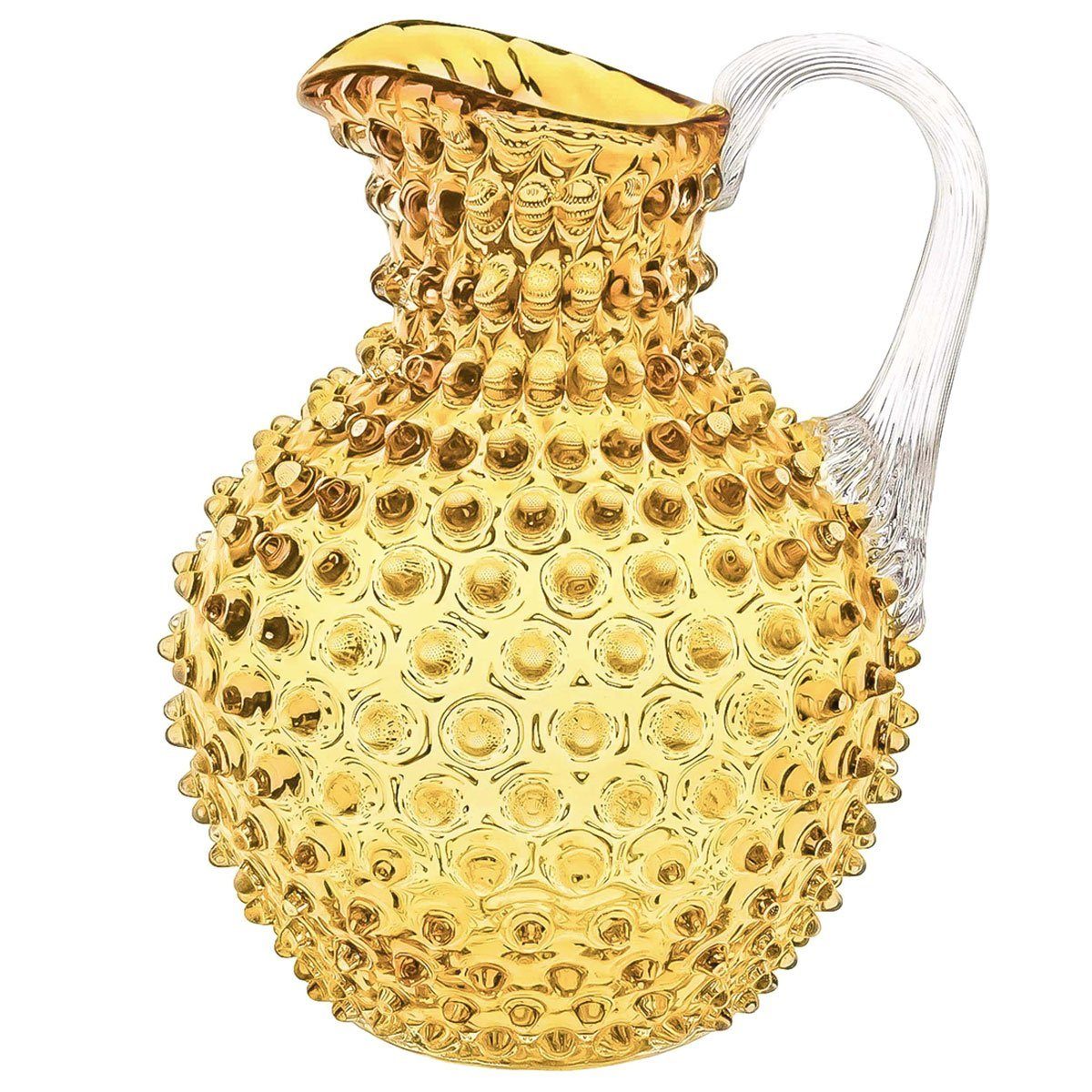KLIMCHI Wasserkrug für 2 Liter; Hobnail Krug aus mundgeblasenem Glas mit Nuppenstruktur Amber