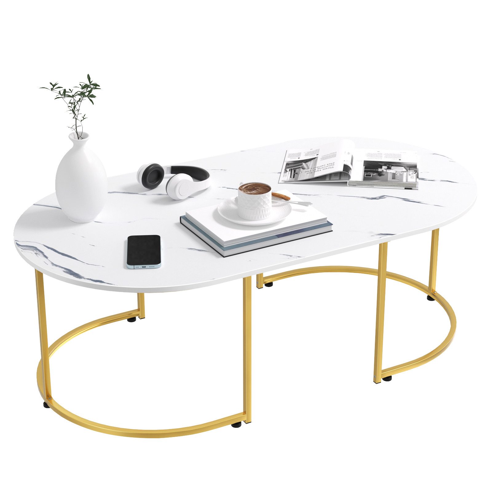 Beistelltisch Couchtisch Rund, Wohnzimmertisch Modern, Metallrahmen, Beistelltisch