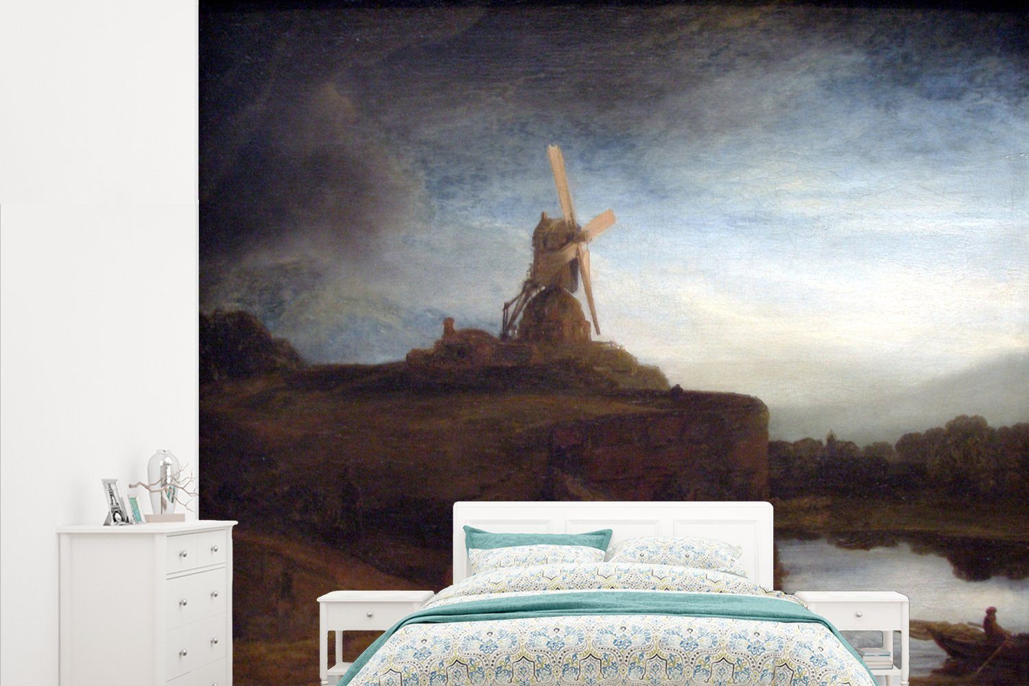 MuchoWow Fototapete Die Mühle - Rembrandt van Rijn, Matt, bedruckt, (5 St), Vliestapete für Wohnzimmer Schlafzimmer Küche, Fototapete