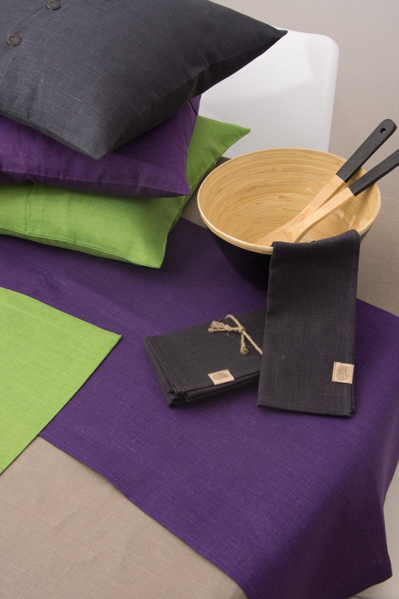 SCHÖNER LEBEN. Platzset Leinenservietten Stoffservietten "Erik" 4Stück 44x44cm steingrau