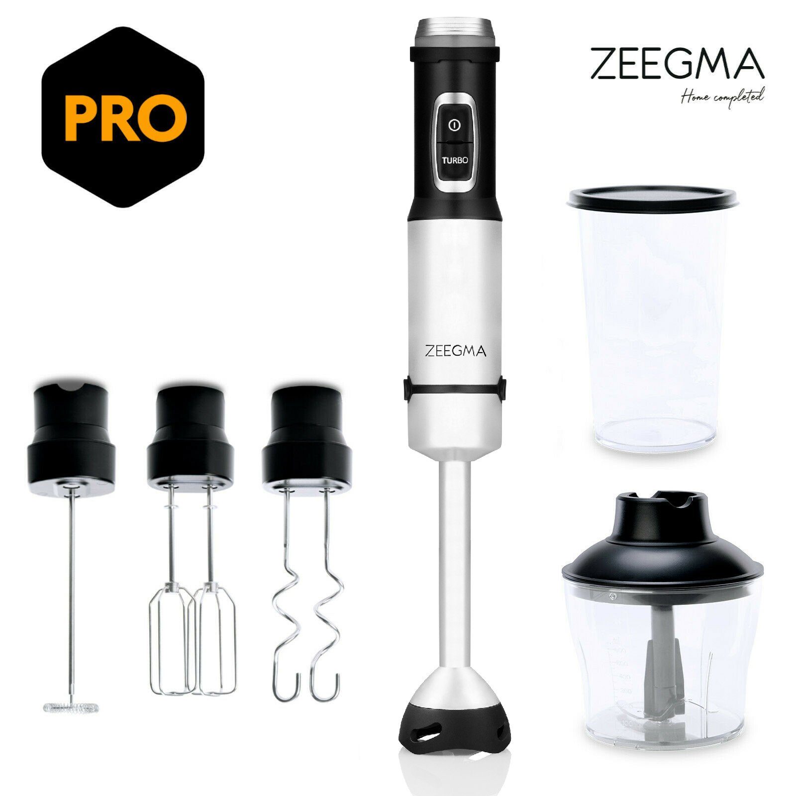 Zeegma Stabmixer Handy-Chef, 1500,00 W, Set 5in1 Metallgehäuse 17 Stufen + Turbo TOP