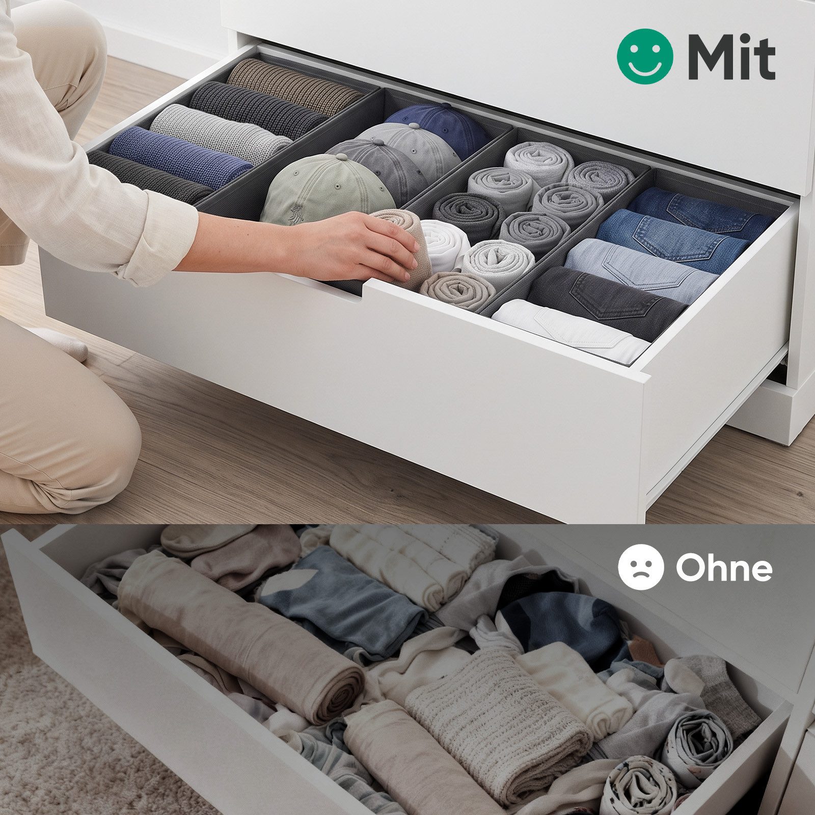 Sekey Aufbewahrungsbox Schubladen Organizer aus Vliesstoff – faltbare Aufbewahrungsboxen, 4er-Set, 17,5×35×11 cm für NORDLI Kommode, ohne Fächer – Bild 4 von 5