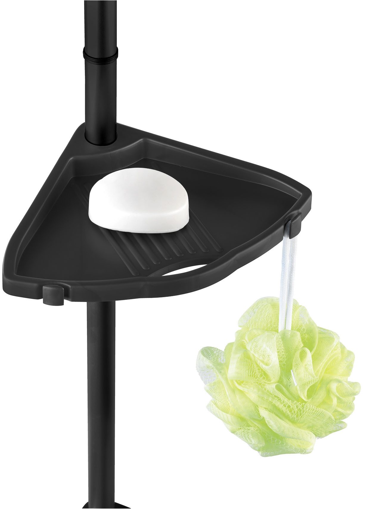 WENKO Duschregal Compact, Eckregal mit 4 Ablagen und 8 Haken, Montage ohne Bohren, Aluminium