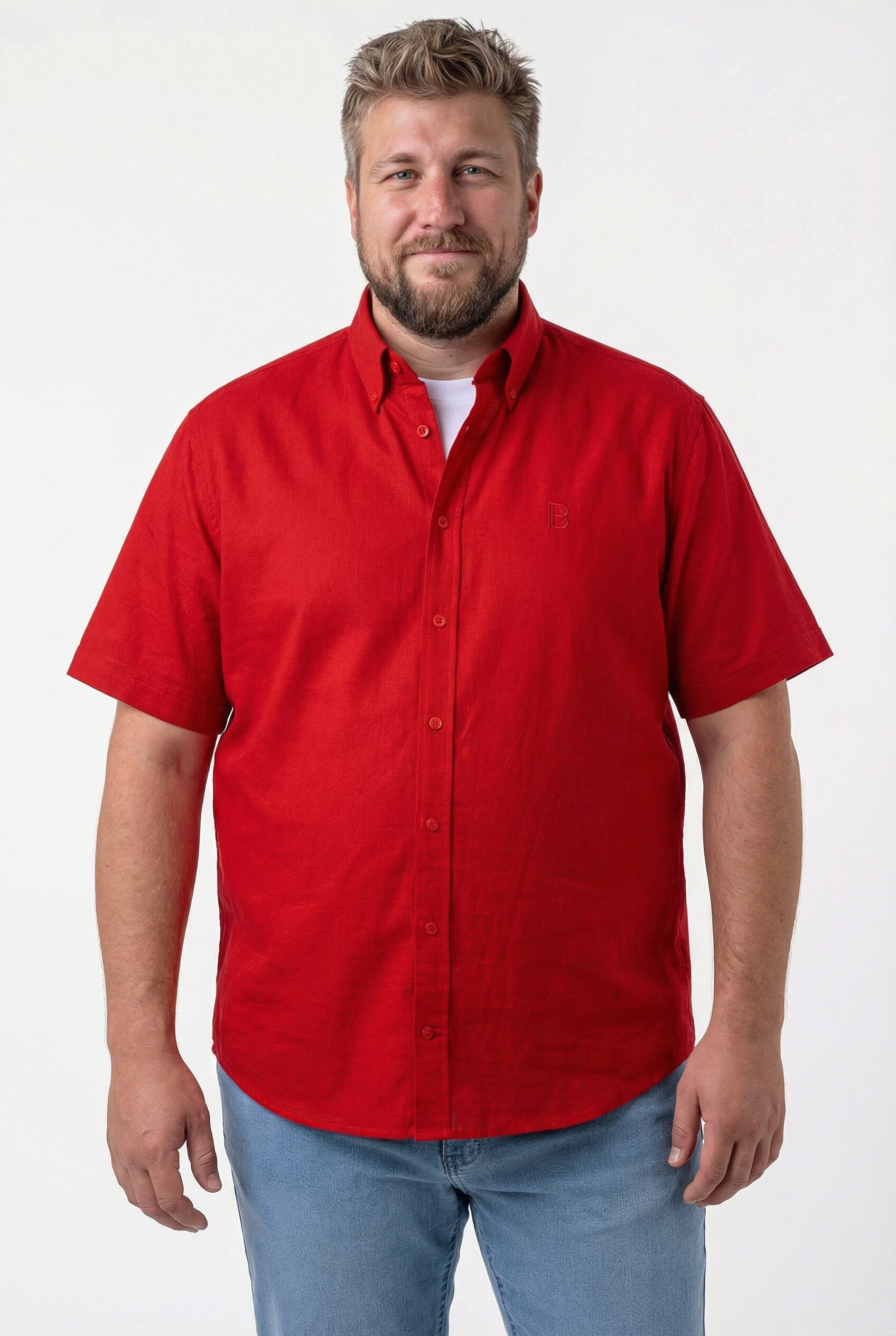 Boston Park Kurzarmhemd Leinenoptik-Hemd Halbarm Buttondown-Kragen