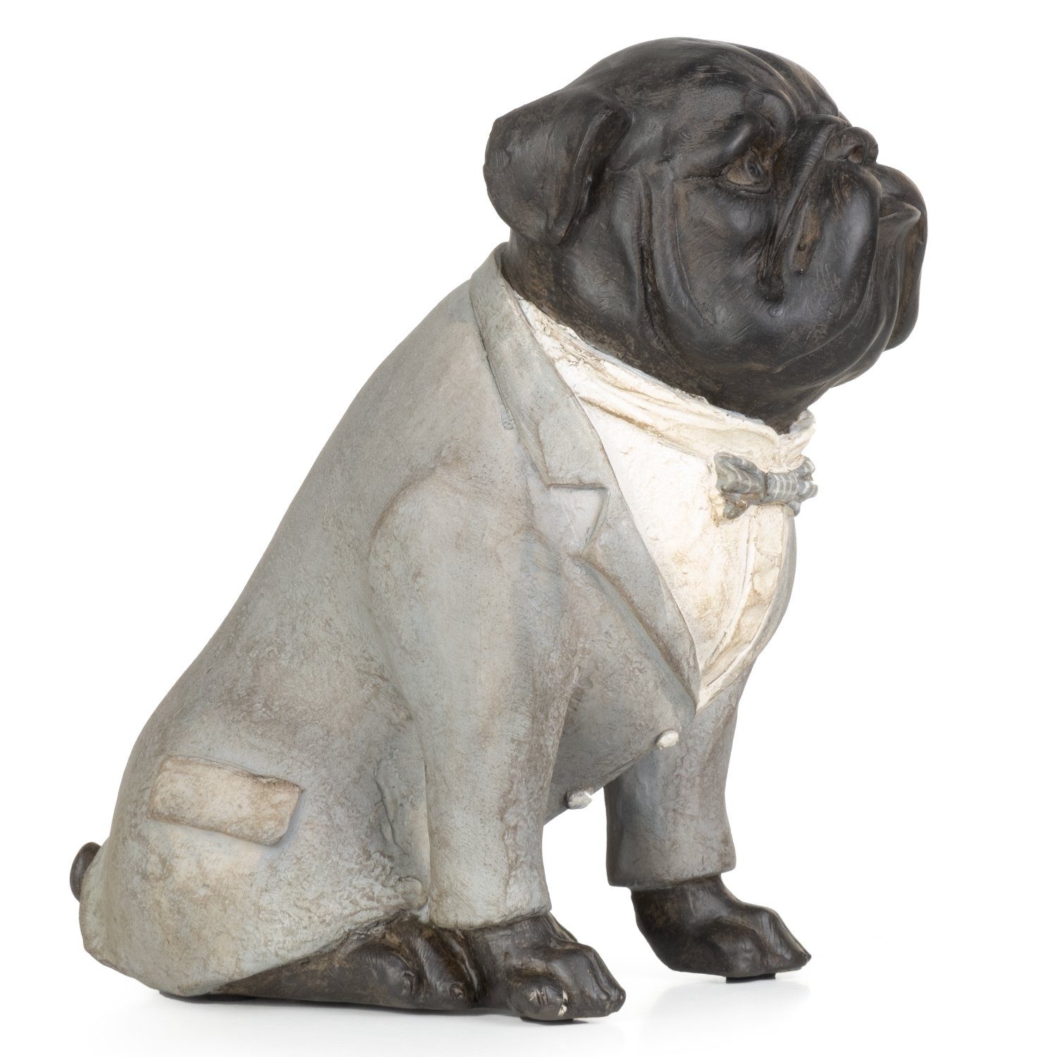 grauen Dekofigur aus Hund Dekoration Moritz aus Dekofigur Mops Polyresin, Anzug Polyresin Fliege Dekoelement im sitz Figuren mit Deko-Figur