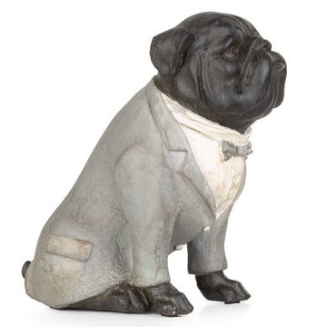 Moritz Dekofigur Deko-Figur Mops Hund im grauen Anzug mit Fliege sitz aus Polyresin, Dekofigur aus Polyresin Dekoelement Dekoration Figuren