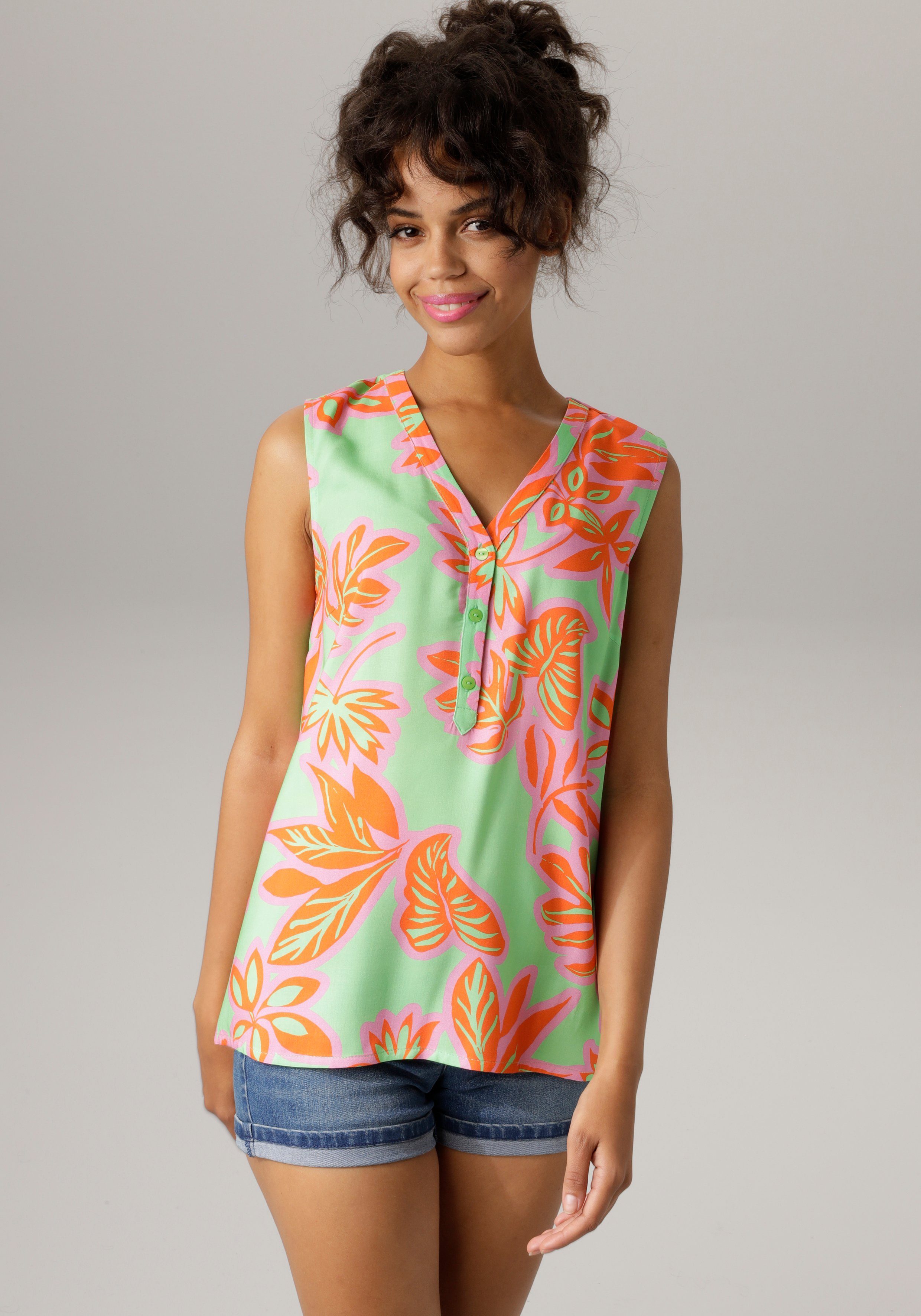 Aniston CASUAL Blusentop mit farbintensivem, großflächigem Blätter-Druck günstig online kaufen