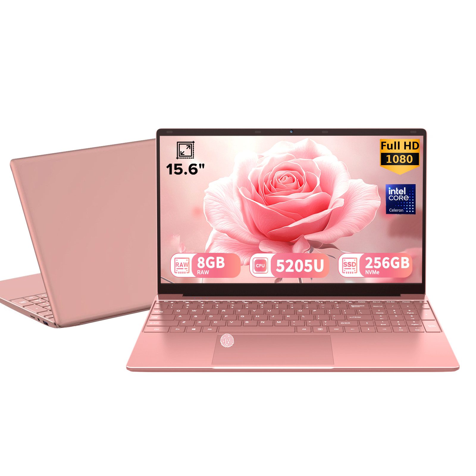 Molegar 15,6-Zoll Laptop für Studenten, Hintergrundbeleuchtete Tastatur Notebook (39,6 cm/15.6 Zoll, Intel Celeron 5205U, Intel® UHD Graphics, 256 GB SSD, Fingerabdruckleser, 180° Scharnier, 6000mAh lange Akkulaufzeit)