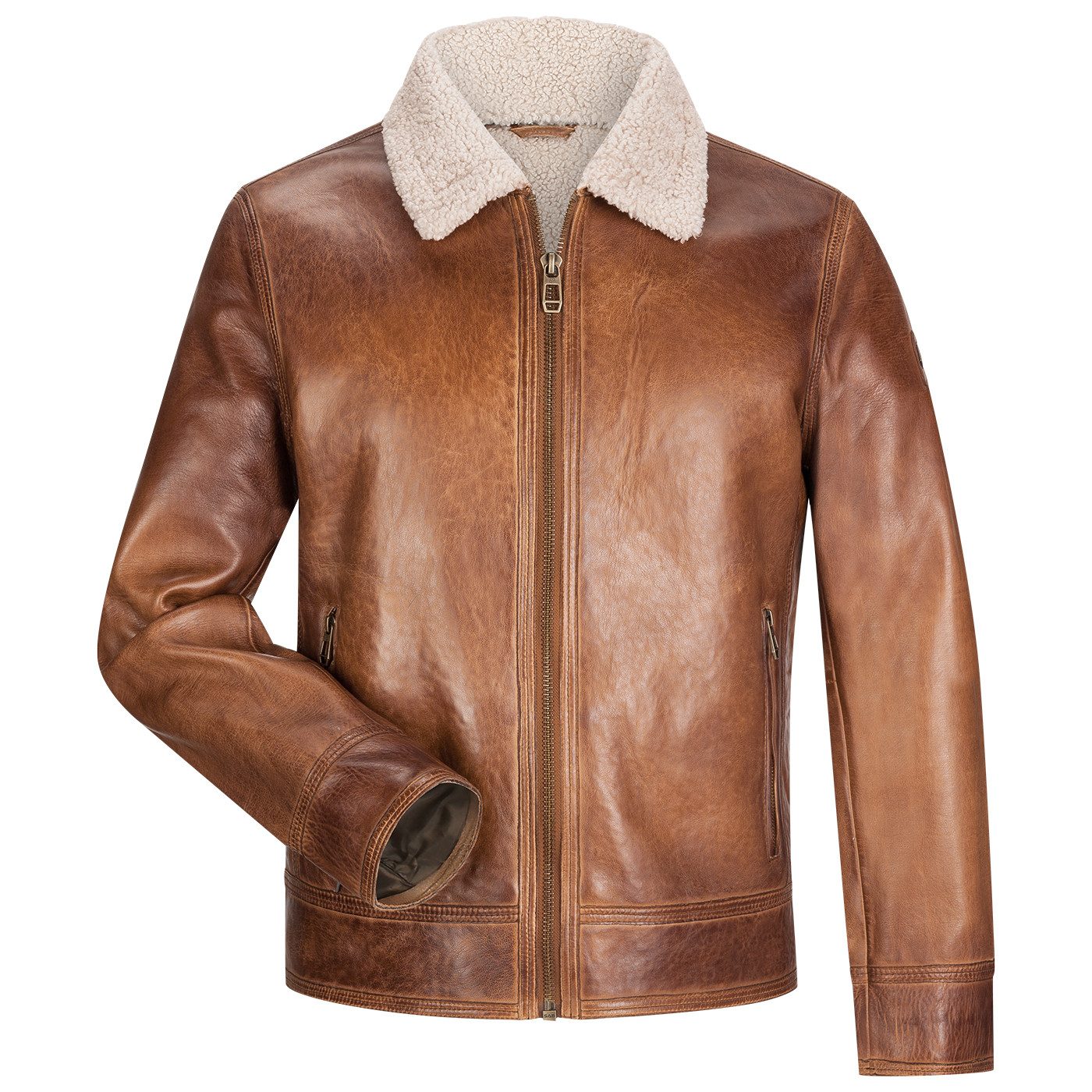 Milestone Lederjacke MSMario Bikerjacke aus genarbtem Lammleder mit Fellkra günstig online kaufen