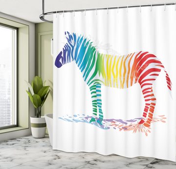 Abakuhaus Duschvorhang Moderner Digitaldruck mit 12 Haken auf Stoff Wasser Resistent Breite 175 cm, Höhe 180 cm, Bunt Zebra Regenbogen-Farben