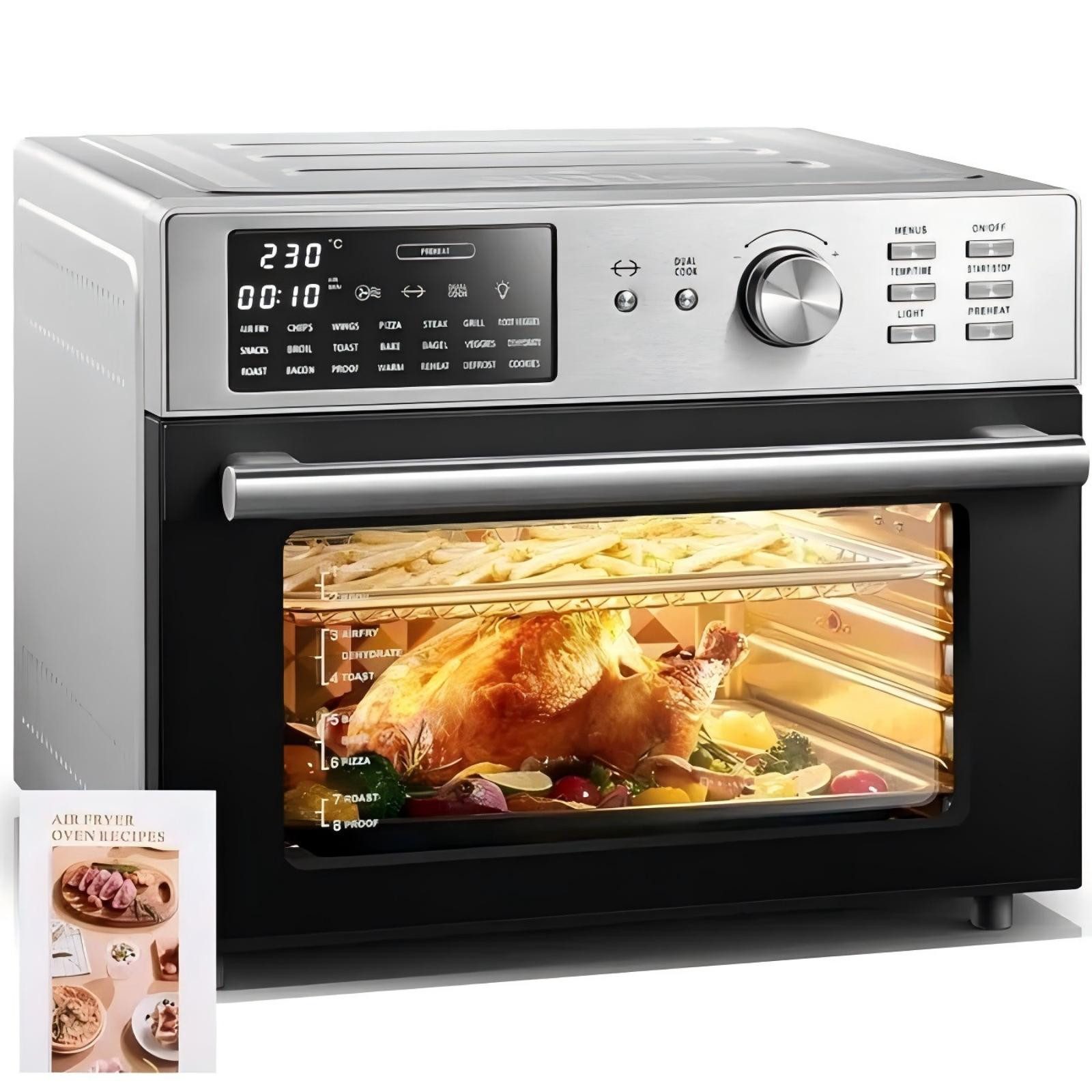 Azmsary Minibackofen Heißluftfritteuse 30L Edelstahl, Multifunktionsofen, Airfryer 1800 W