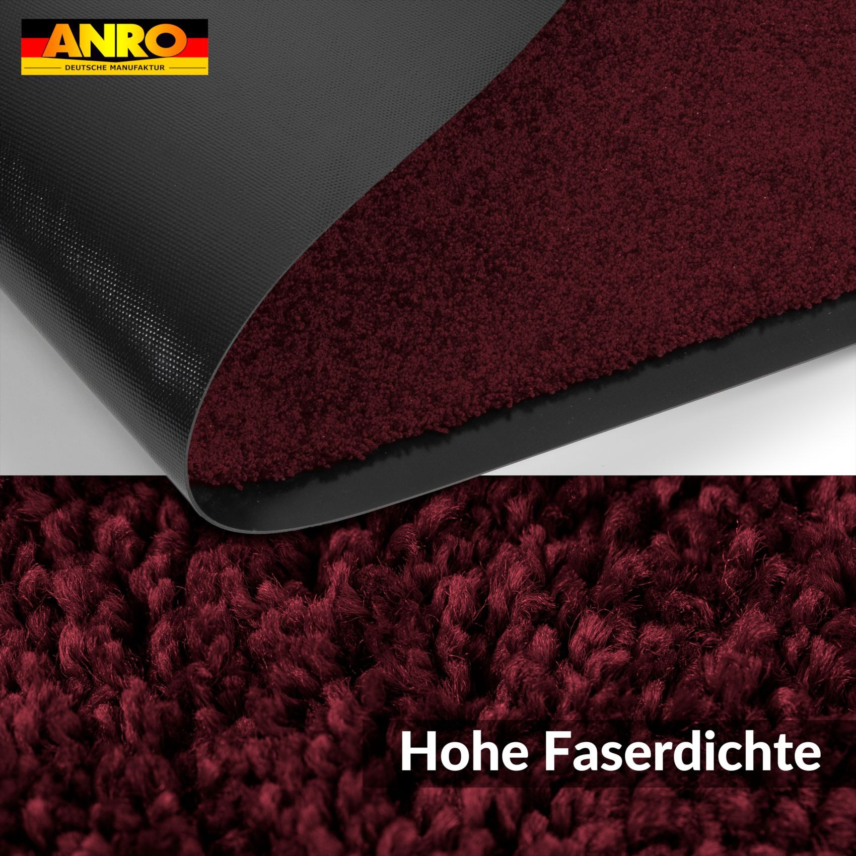 ANRO Fußmatte QUEEN Hochwertig Eingangsmatte Schmutzfangmatte, Rechteck, Höhe: 10 mm, Größe 40x60cm - Bordeaux hohe Feuchtigkeitsaufnahme - mit Gummirand