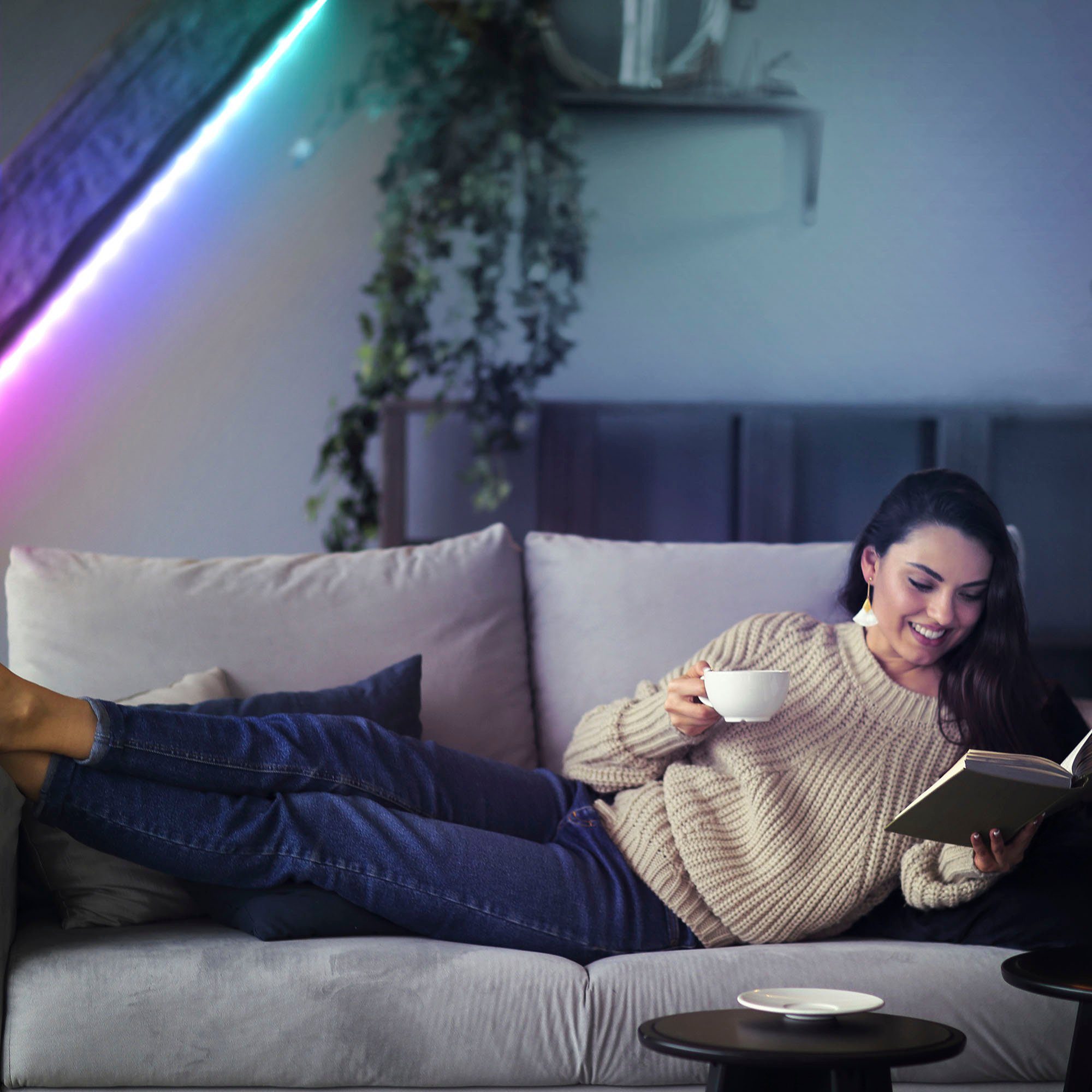 Lichtleiste, Selbstklebend Musiksensor, mit LED B.K.Licht smartes RGBIC, 150-flammig, Wifi Band, LED-Streifen