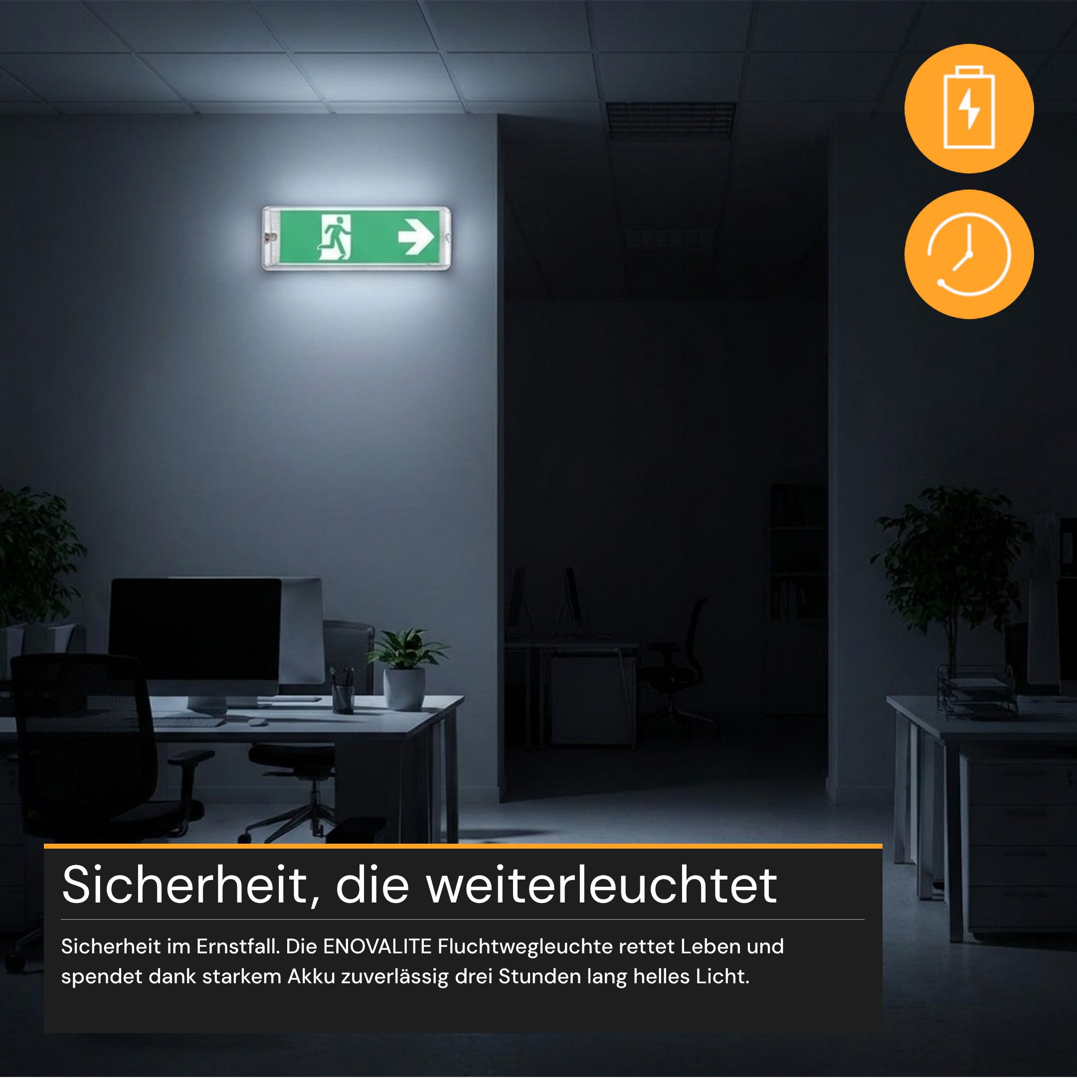 ENOVALITE LED Arbeitsleuchte ENOVALITE Fluchtwegleuchte 4W 6000K Kaltweiß Notausgang Leuchte Akku, LED fest integriert, Tageslichtweiß, Fluchtwegleuchte