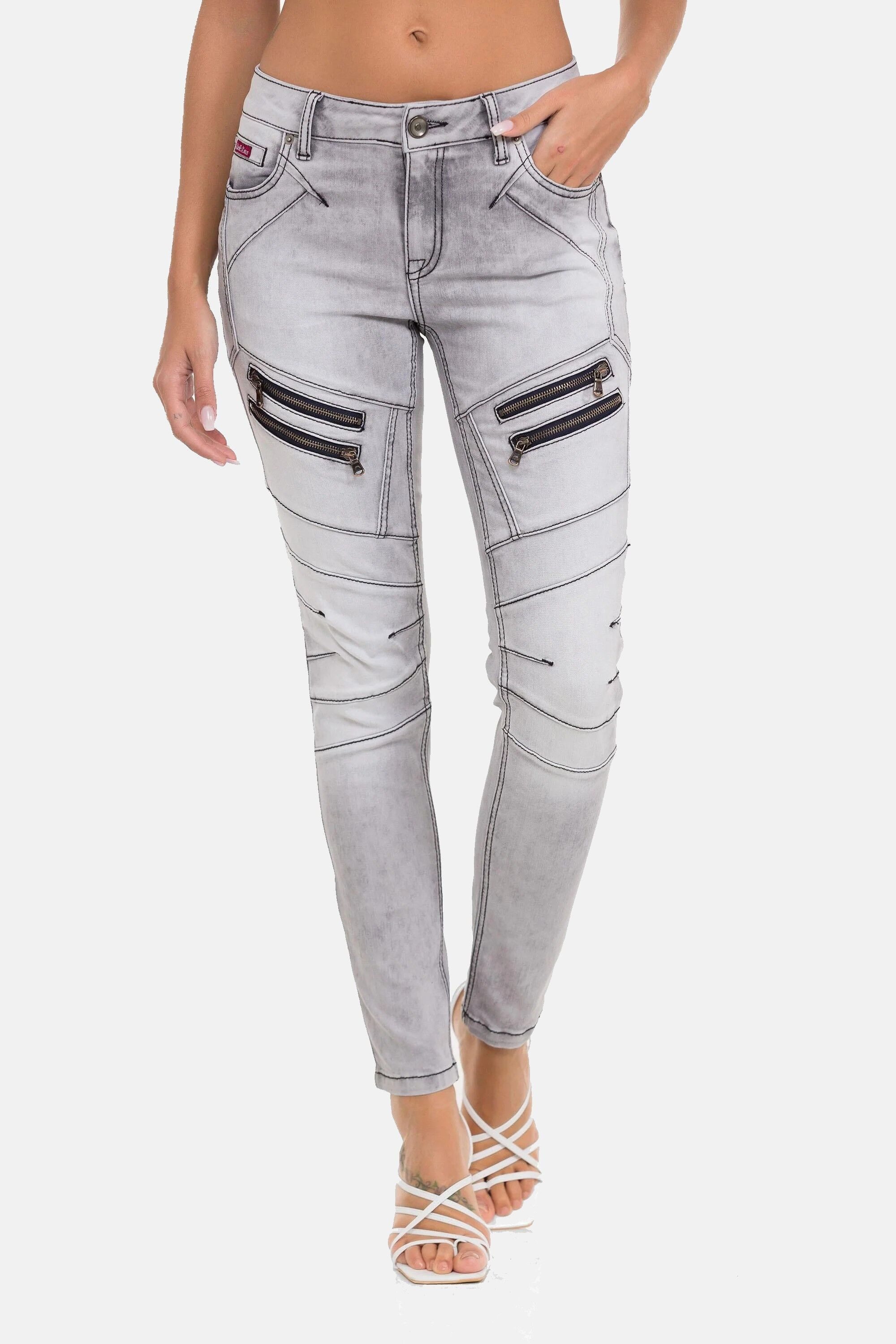 Cipo & Baxx 5-Pocket-Jeans WD501 Auffällige Zipp-Details & Ziernähte