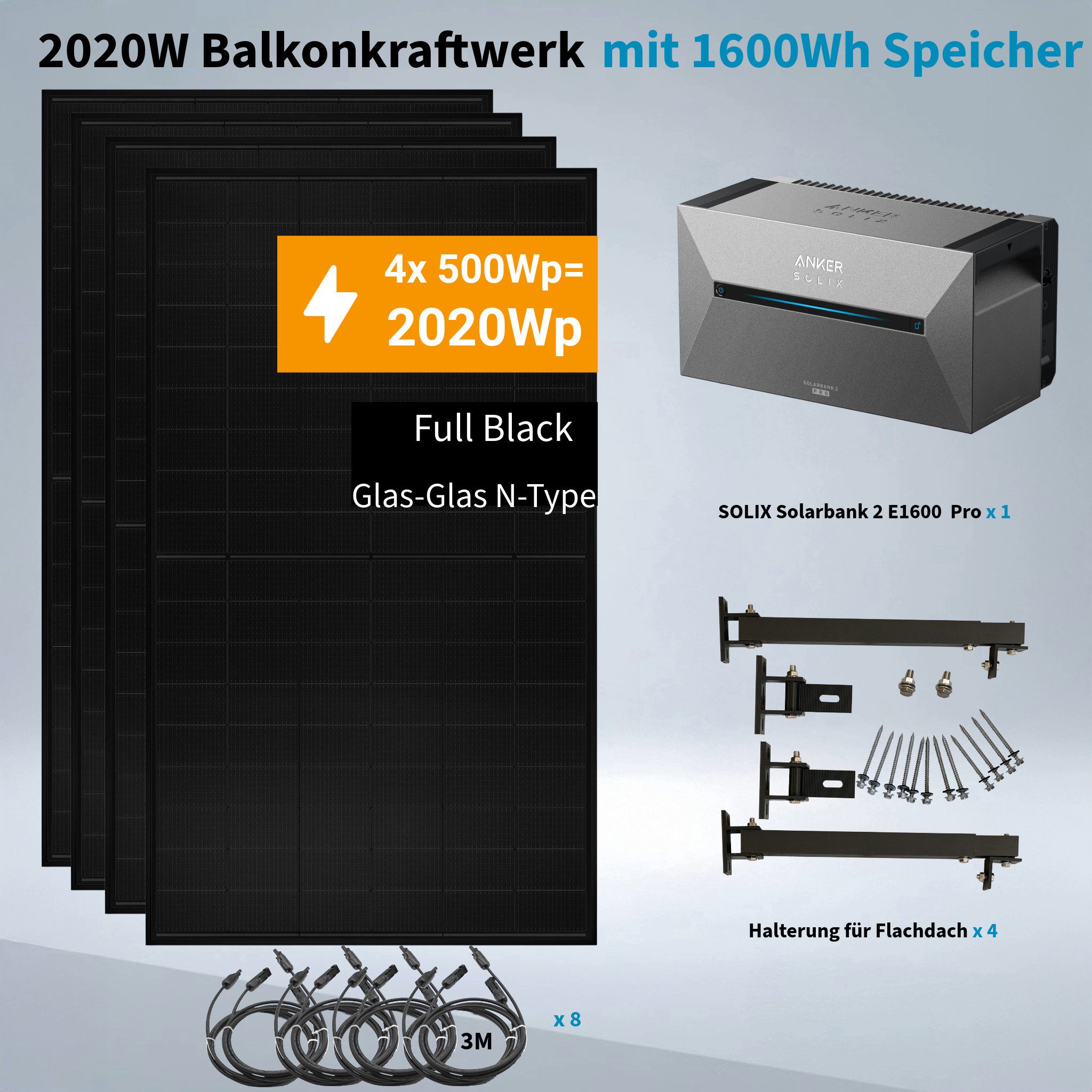 Anker Balkonkraftwerk Solix 2020W Photovoltaikanlage Komplettset mit Solarbank E1600 2 Pro, 800 W, (Set, 4-St., 4 × 505W Module+1 × Anker E1600 2 Pro +Ohne/mit  – Bild 2 von 5