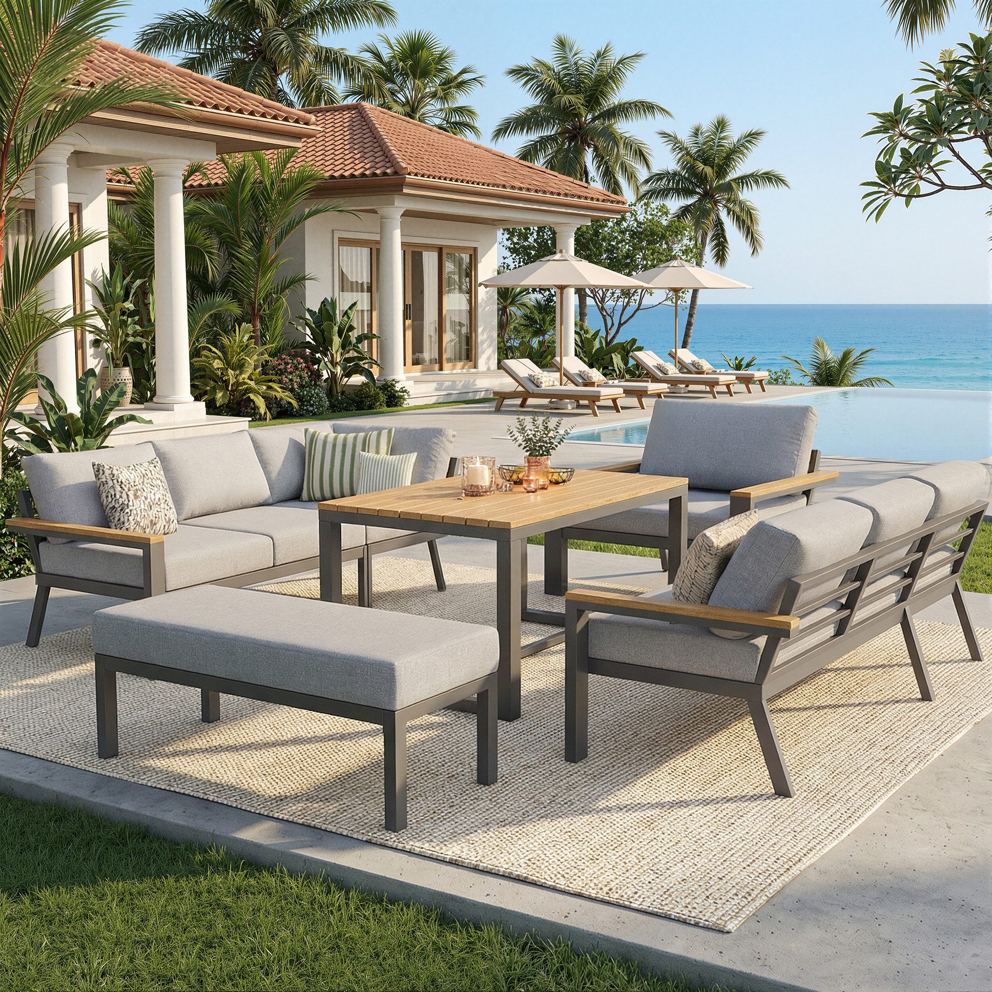 HAUSS SPOLE Gartenlounge-Set Modular mit Couchtisch, Gartensofa Lounge Set Sitzgruppe mit Ecksofa