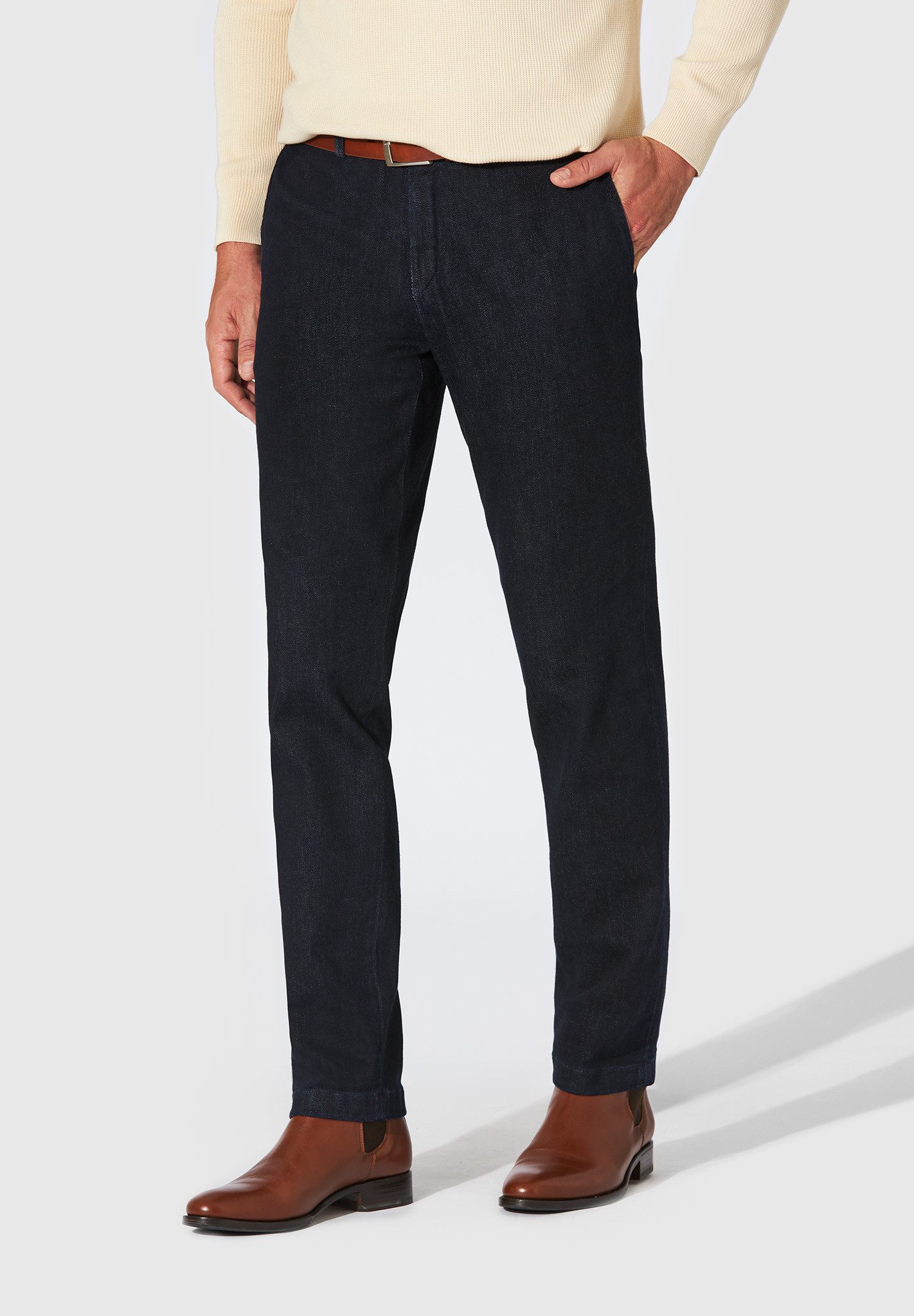 Hiltl Chinos Tilo I Chino Hose Herren Slim Fit Kaschmir Denim, dunkelblau, 27 Weicher Kaschmirgriff & formstabile Qualität