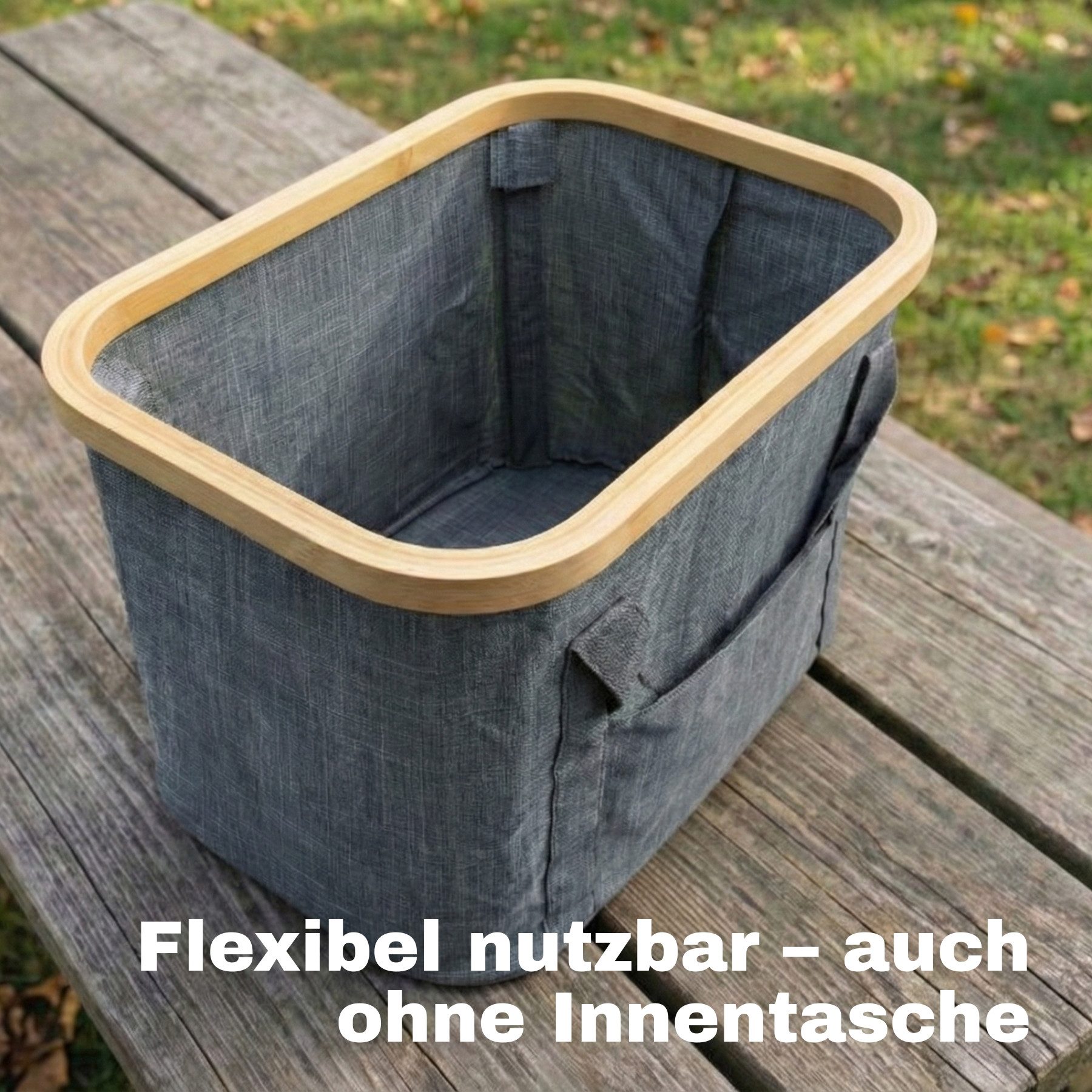 BigDean Picknickkorb 2-in-1 mit herausnehmbarer Kühltasche und Bambusdeckel (Set, 1 St., Picknickkorb), Faltbar, Vielseitig, Abwaschbar – Bild 4 von 5