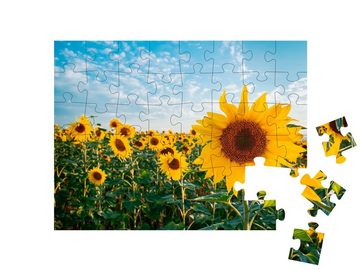 puzzleYOU Puzzle Sonnenblumenfeld unter blauem Himmel, 48 Puzzleteile, puzzleYOU-Kollektionen Flora, Blumen, Pflanzen