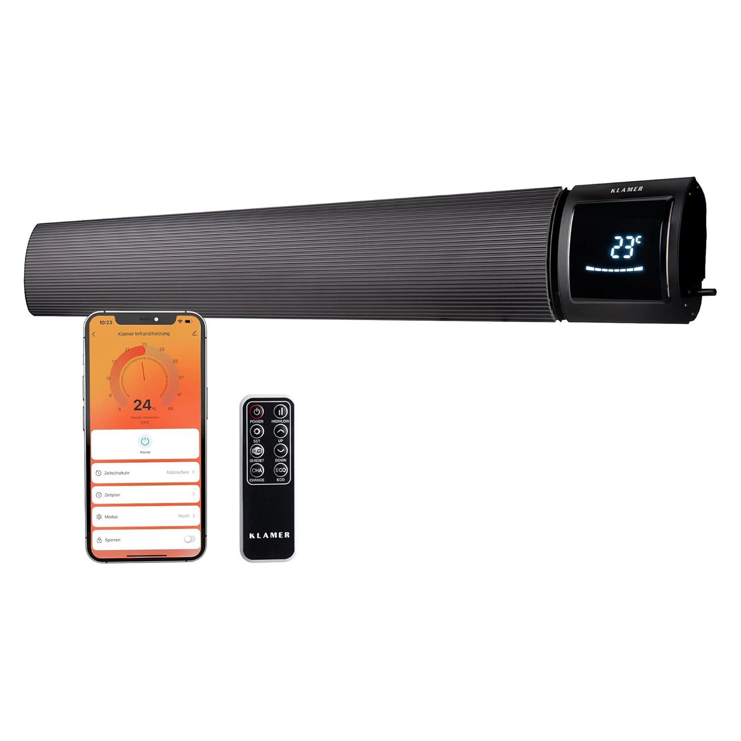 KLAMER Infrarotheizung Infrarotheizung 2600 W – WLAN Heizstrahler mit App, Smart-Steuerung, Fenster-offen-Erkennung, Überhitzungs- und Kippschutz