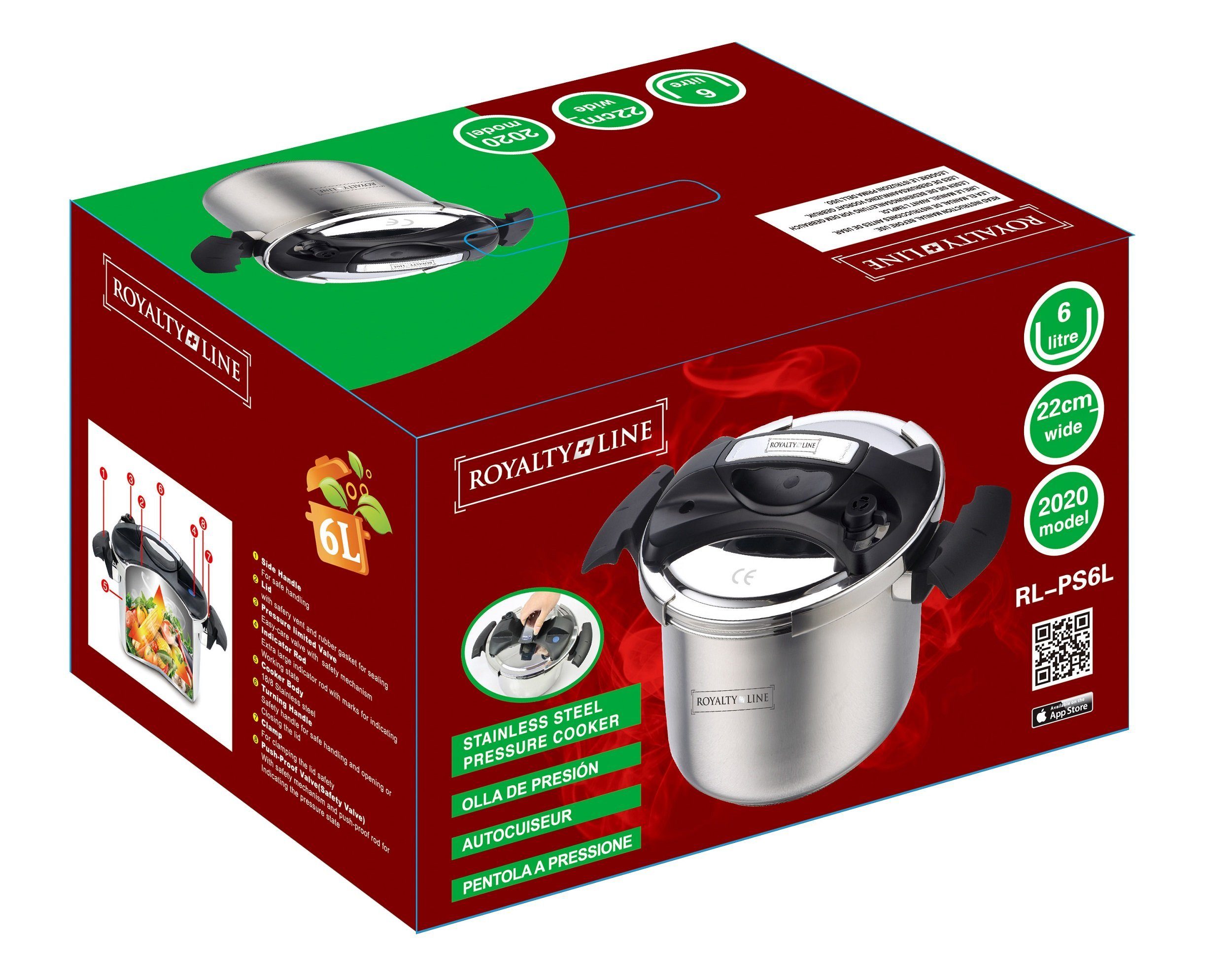Schnellkochtopf Schnellkochtopf Dampfkochtopf Edelstahl Kochtopf 6L ROYALTY LINE