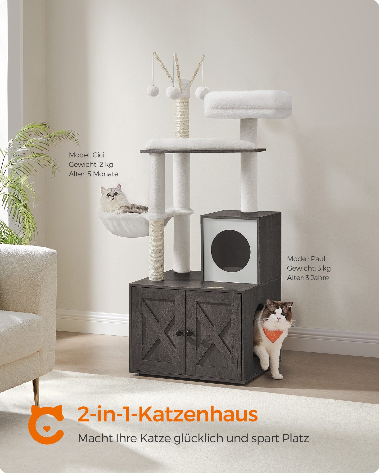 FEANDREA Kratzbaum, mit Katzenklo-Schrank abnehmbaren Plüschbällen günstig online kaufen