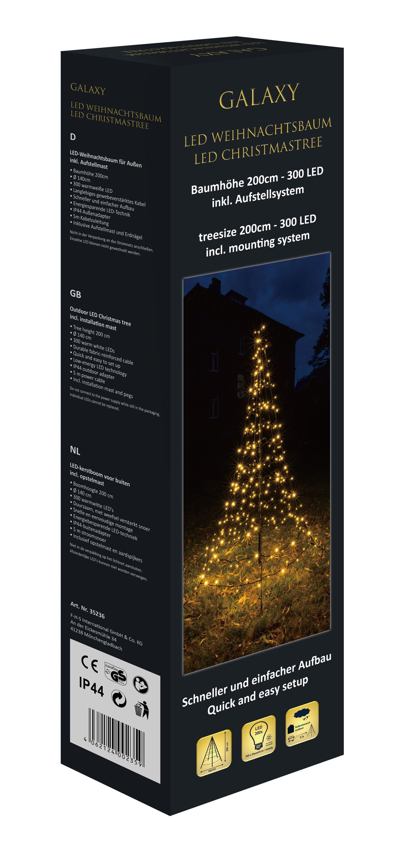 FHS Künstlicher Weihnachtsbaum Galaxy LED-Tannenbaum 200 cm, Durchmesser ca. 140cm 35236T Schwarz