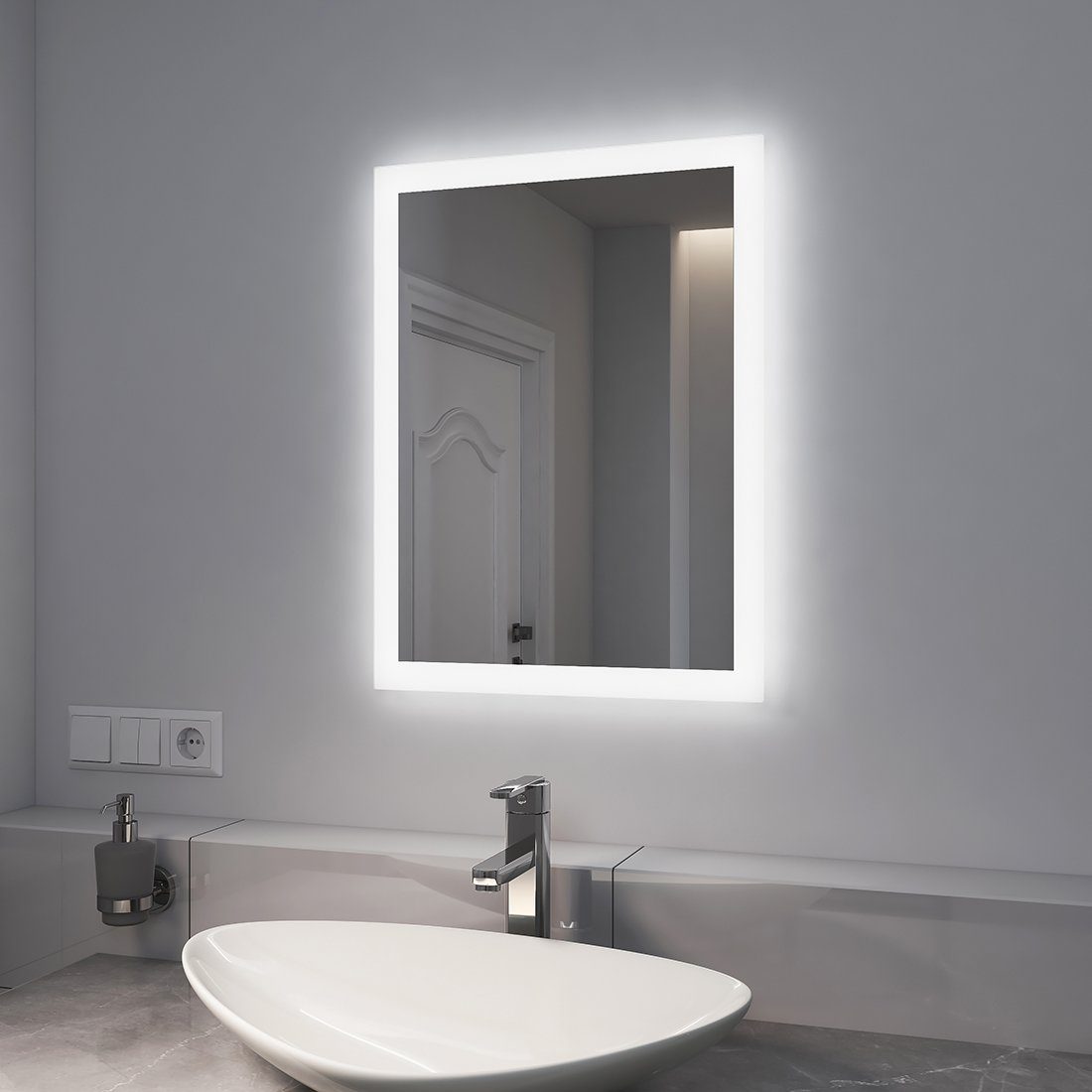 Beschlagfrei, Badspiegel Lichtfarbe Beleuchtung 2 Badspiegel mit mit Wandspiegel, LED Warmweiß/Kaltweiß Badezimmerspiegel EMKE