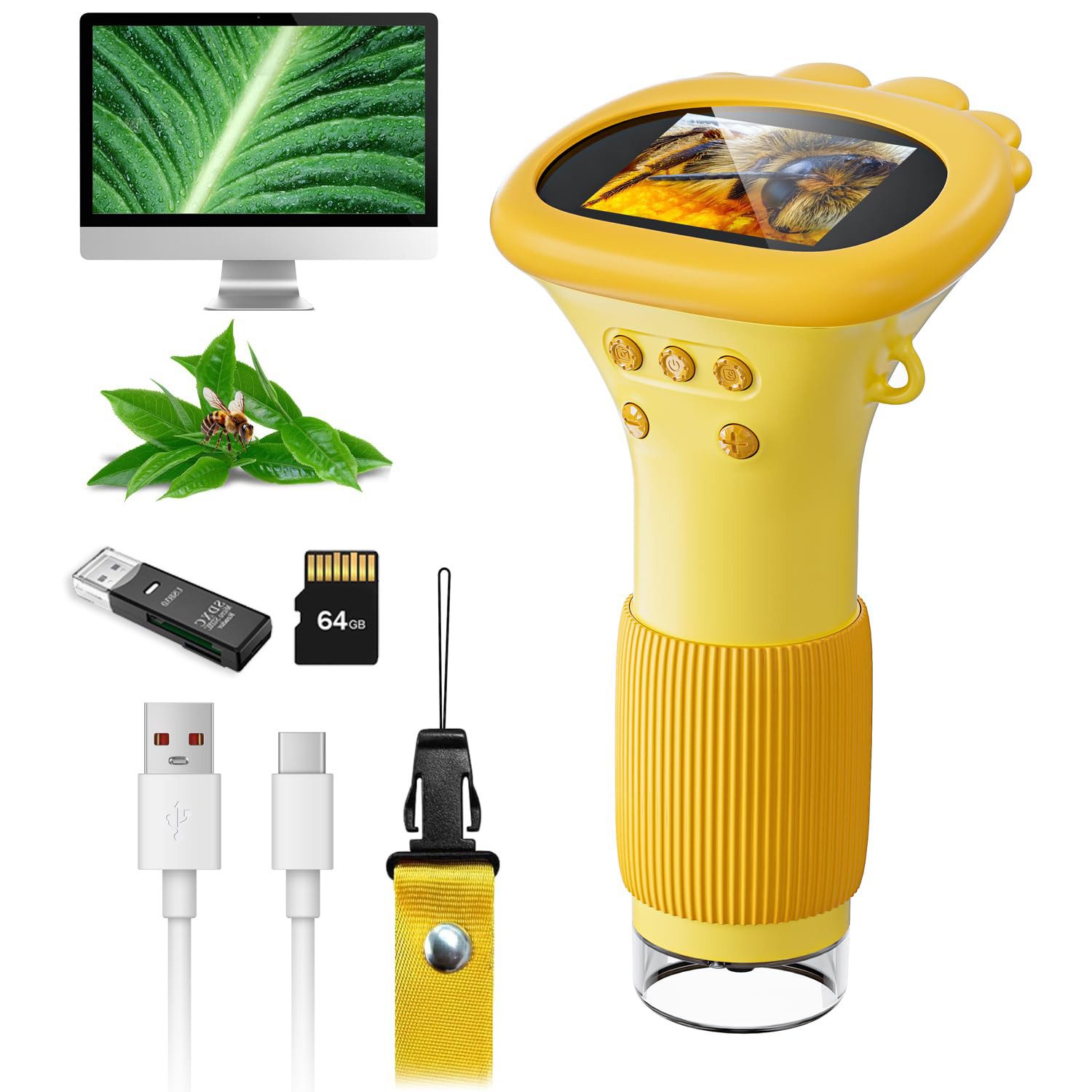 Tekoo Kindermikroskop Digital 1000x 2,0" IPS-Display inkl. 64GB Kindermikroskop (50x-1000x, 2,0" IPS-Farbdisplay, 50-1000x Zoom, inkl. 64GB Micro SD-Karte)