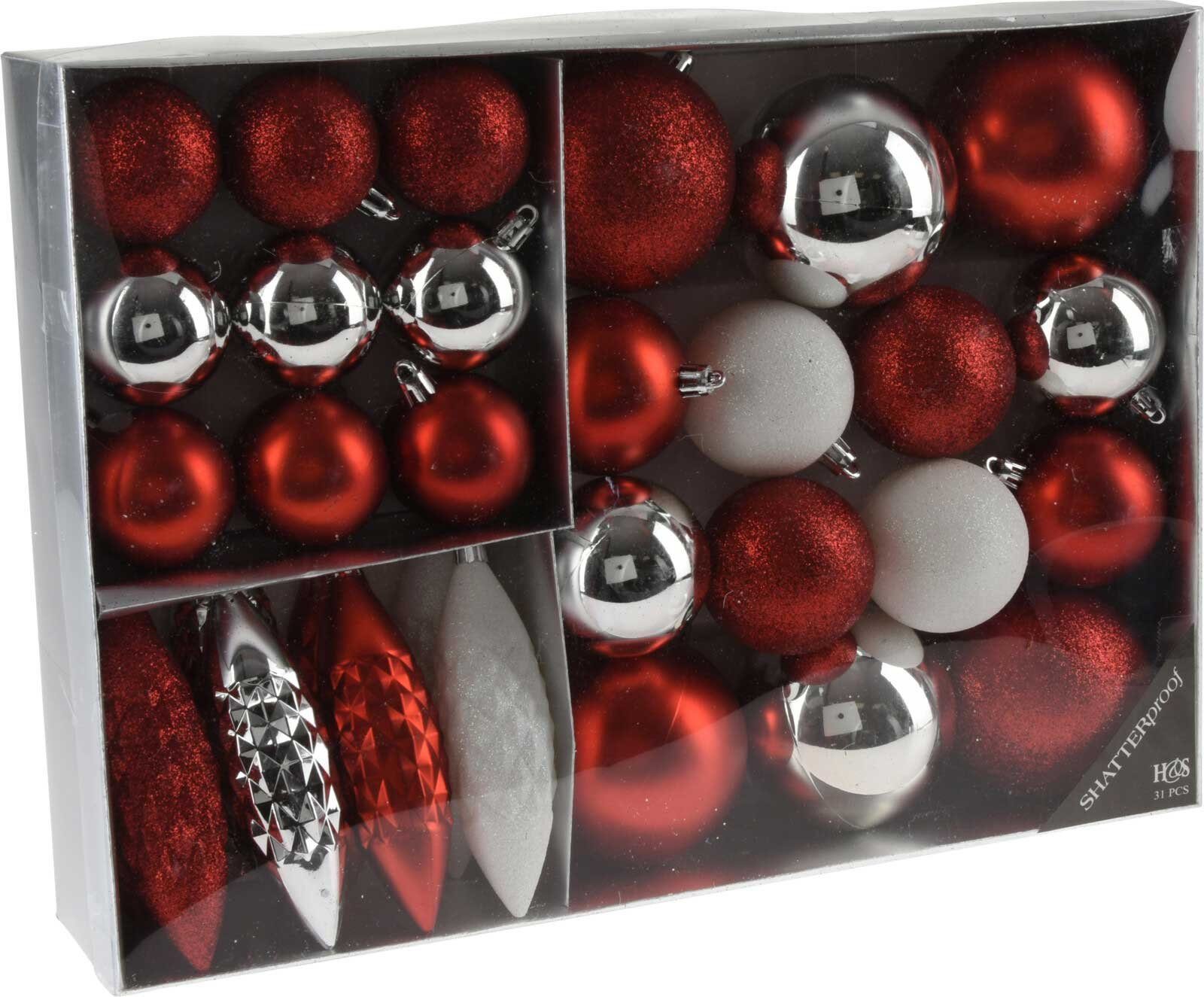 verschiedenen Christbaumschmuck Rot-Silber Kugeln (31-tlg), Farben in made2trade