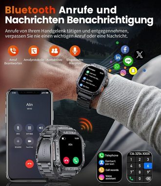Lige Herren mit Große AMOLED Screen 380 mAh Batterie Telefonfunktion Smartwatch (1.96 Zoll, Andriod iOS), Mit Langer AkkuFitness Tracker 5ATM Wasserdicht Blutdruck/Herzfrequenz