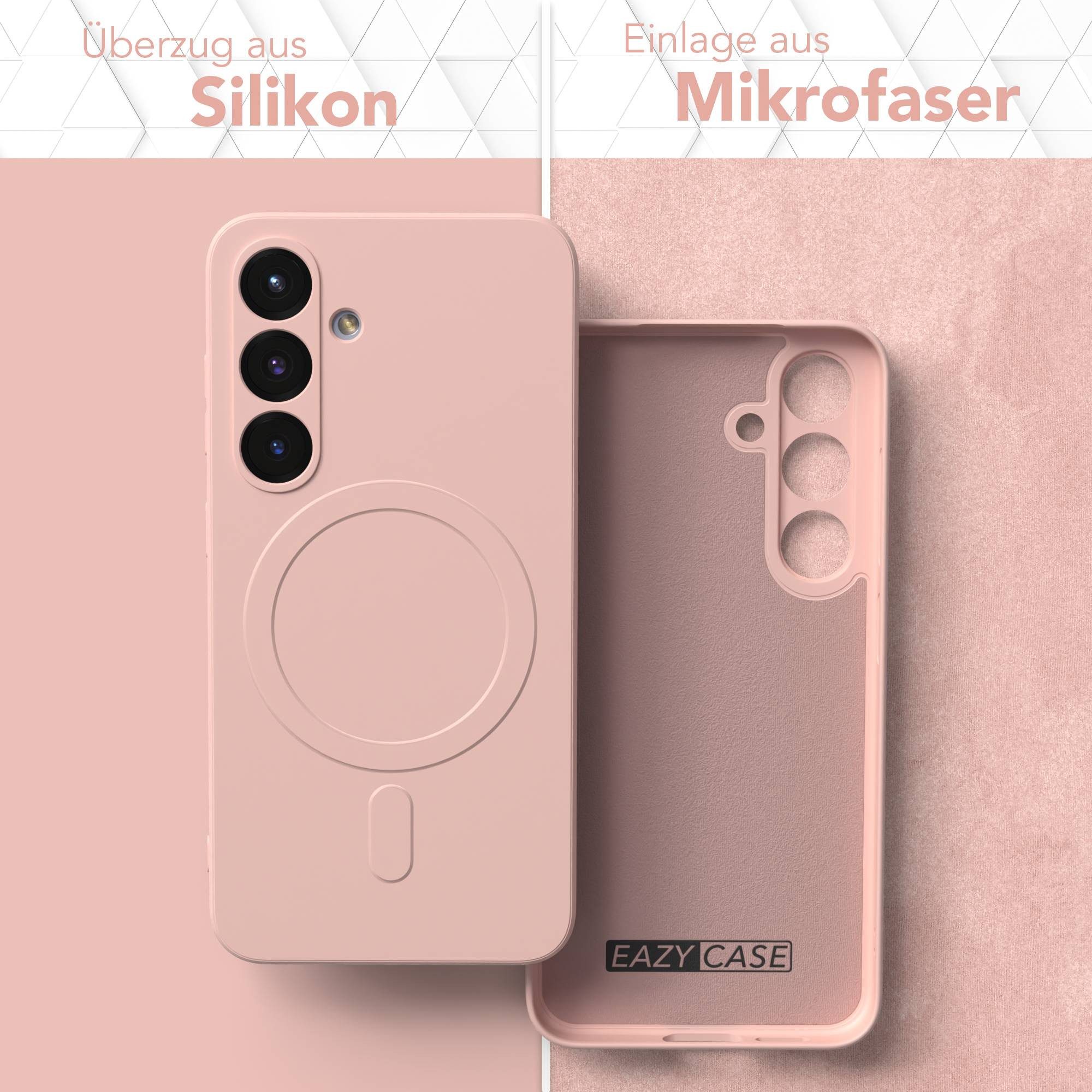 EAZY CASE Handyhülle für Samsung Galaxy S25 Hülle Silikon 6,2 Zoll, MagSafe Schutzhülle Silikoncover mit Kameraschutz Rosa / Altrosa
