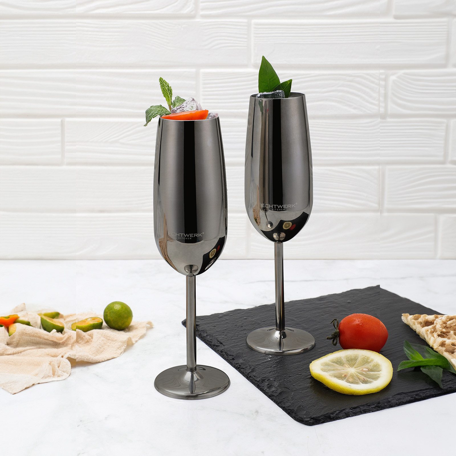 ECHTWERK Glas Sekt-/Champagnerkelch, 2-tlg., Edelstahl, Unzerbrechliche Gläser für Hochzeit/Outdoor/Picknick, 2-tlg