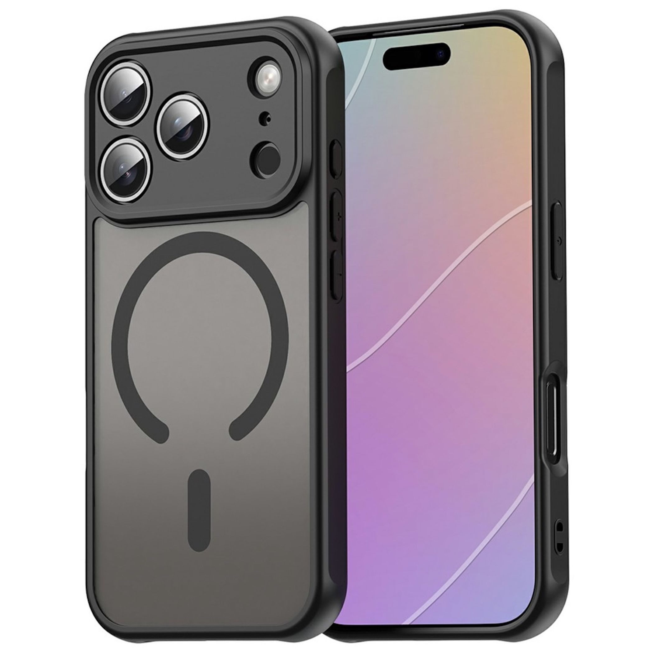 Wigento Handyhülle MagSafe Silikon für Apple iPhone 18 Pro TPU Kameraschutz Matt Schwarz 6,3 Zoll, Magnetisch, Durchsichtig, Stoßfest