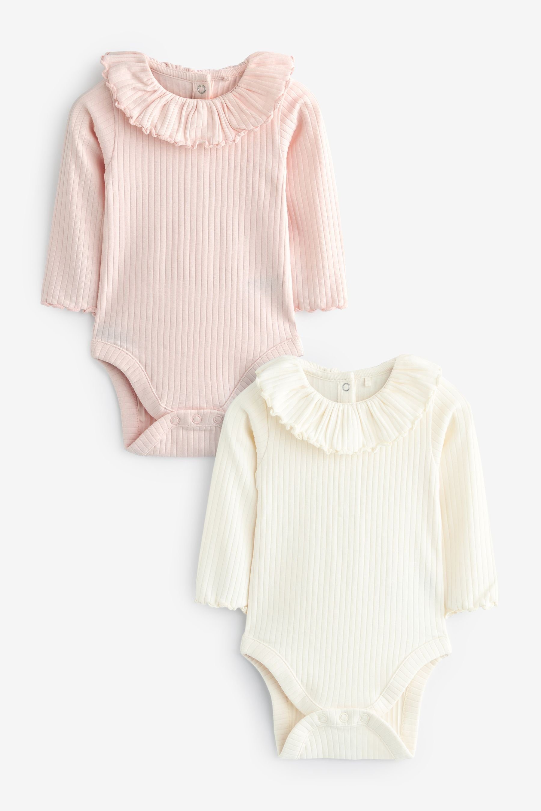 Next Langarmbody Langärmelige Bodys mit Rüschenkragen, 2er-Pack (2-tlg) Pink/White | Shirtbodies