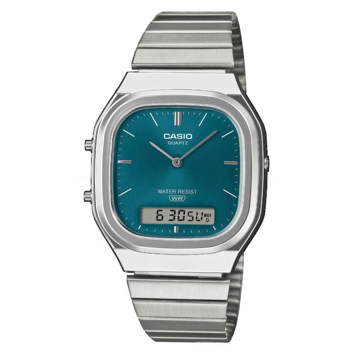 CASIO VINTAGE Quarzuhr AQ-240E-3AEF, Edgy Collection Herrenuhr AnaDigi Petrol